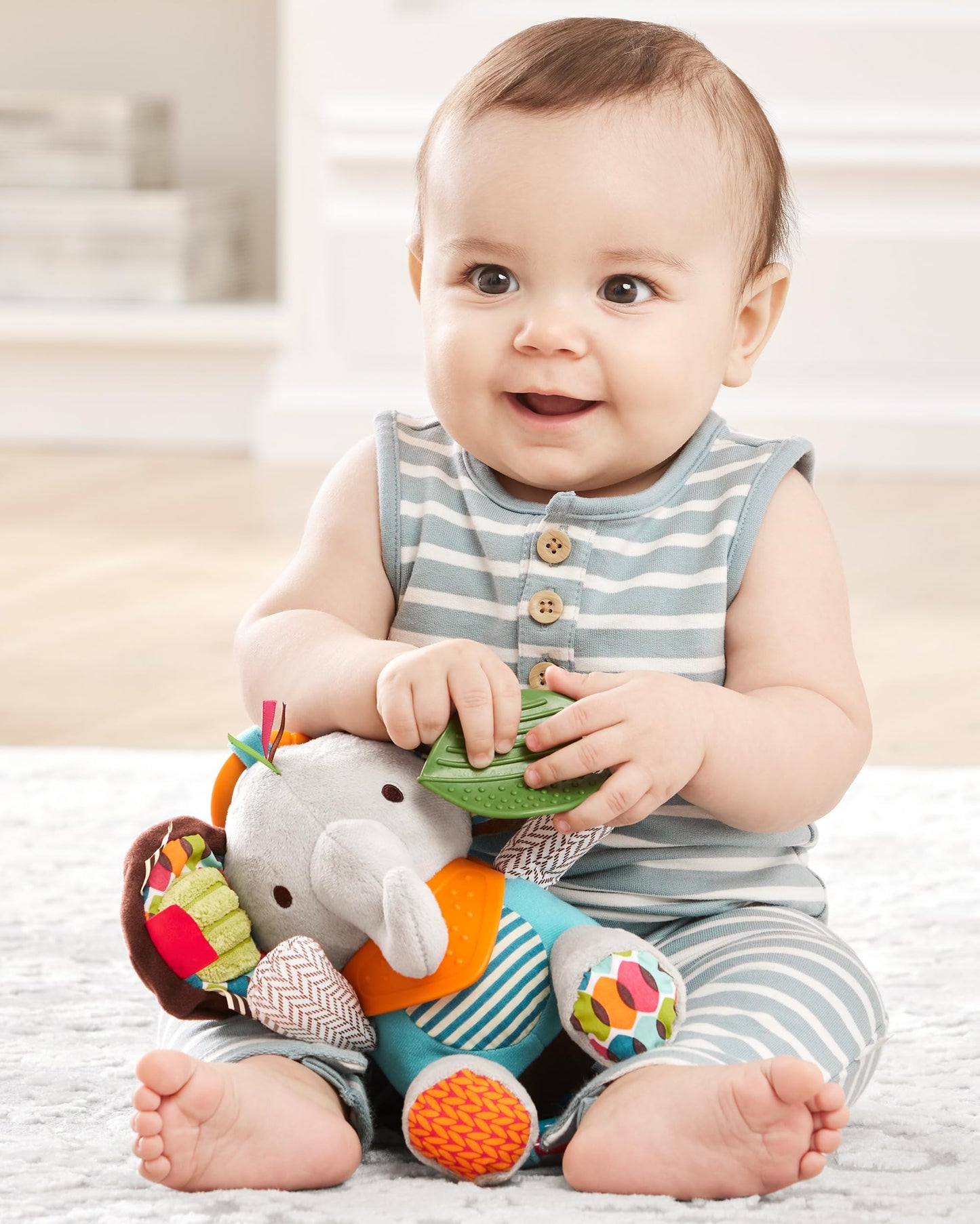 Skip Hop Bandana Buddies Baby Activity and Teething Toy with Multi-Sensory Rattle and Textures, Elephant
