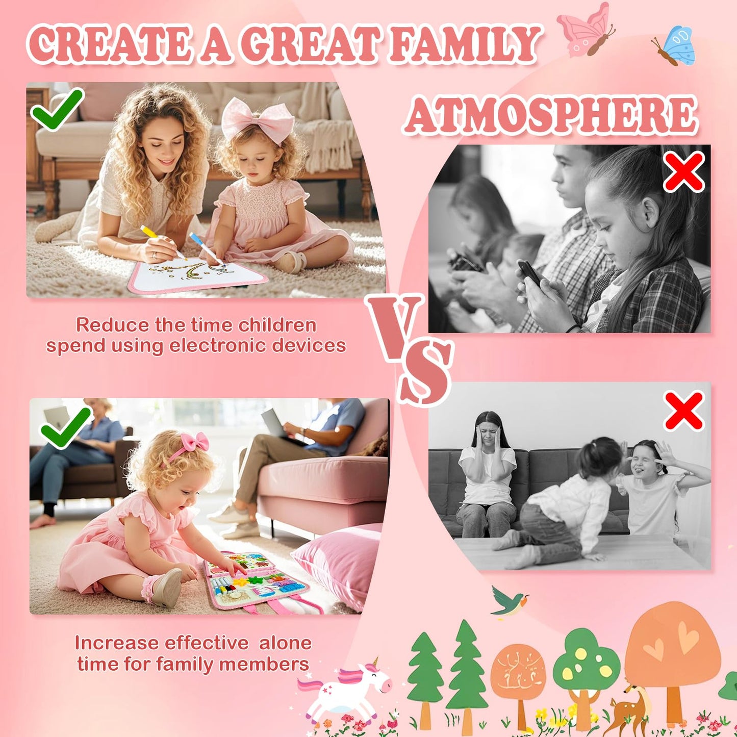 Aurasys Toddler Busy Board Montessori Toys for Girl Birthday Gift,Educational Learning Sensory Busy Book, Airplane Car Travel Activities Toy for Girl(Pink)