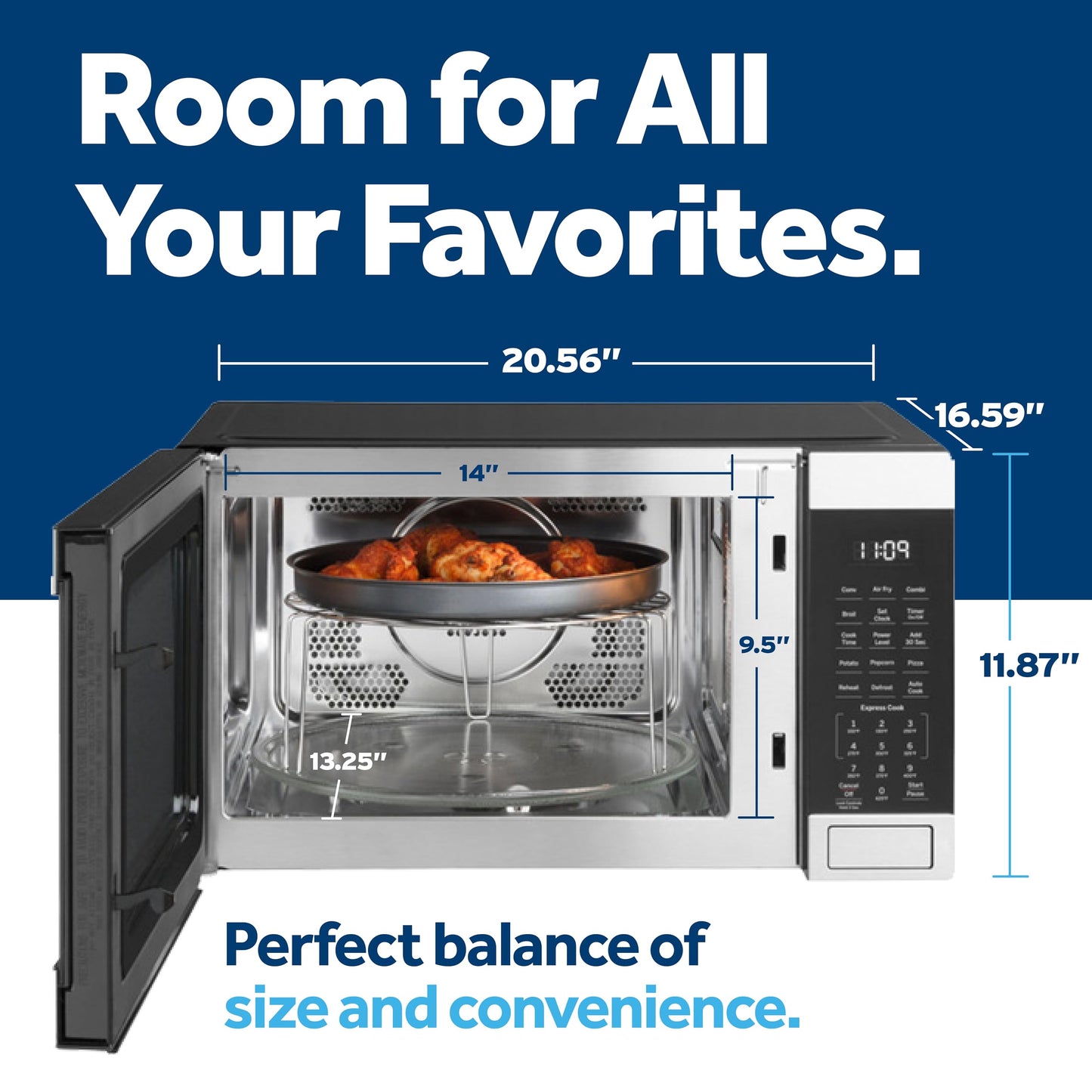GE 4-in-1 Countertop Microwave Oven, 1.0 Cu Ft, 1050W Convection Microwave with Air Fry & Broil, Compact and Quiet, Stainless Steel, Ideal for Apartments, Dorms & Offices, GCST10A1WSS