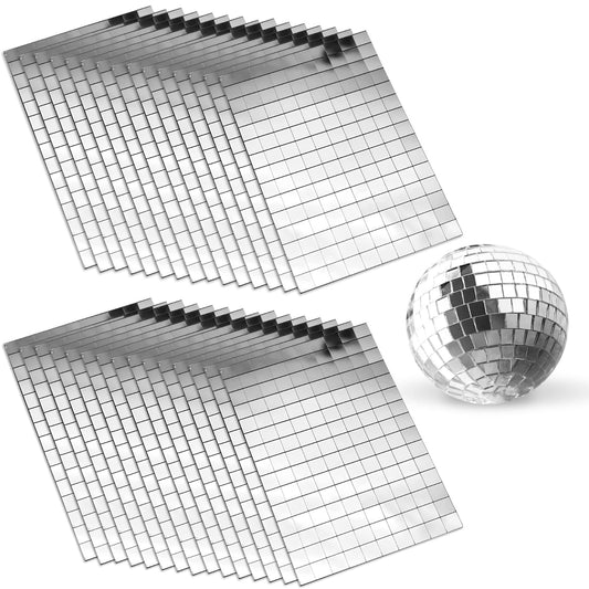 30 Sheets (4500 Pcs) Silver Disco Mirror Tiles, Self Adhesive Mosaic Tiles 5.9 x 3.9 x 0.2 in/15 x 10 x 0.5 cm, Real Glass Reflective Sheets for Disco Ball Decor, DIY Craft Party Decoration