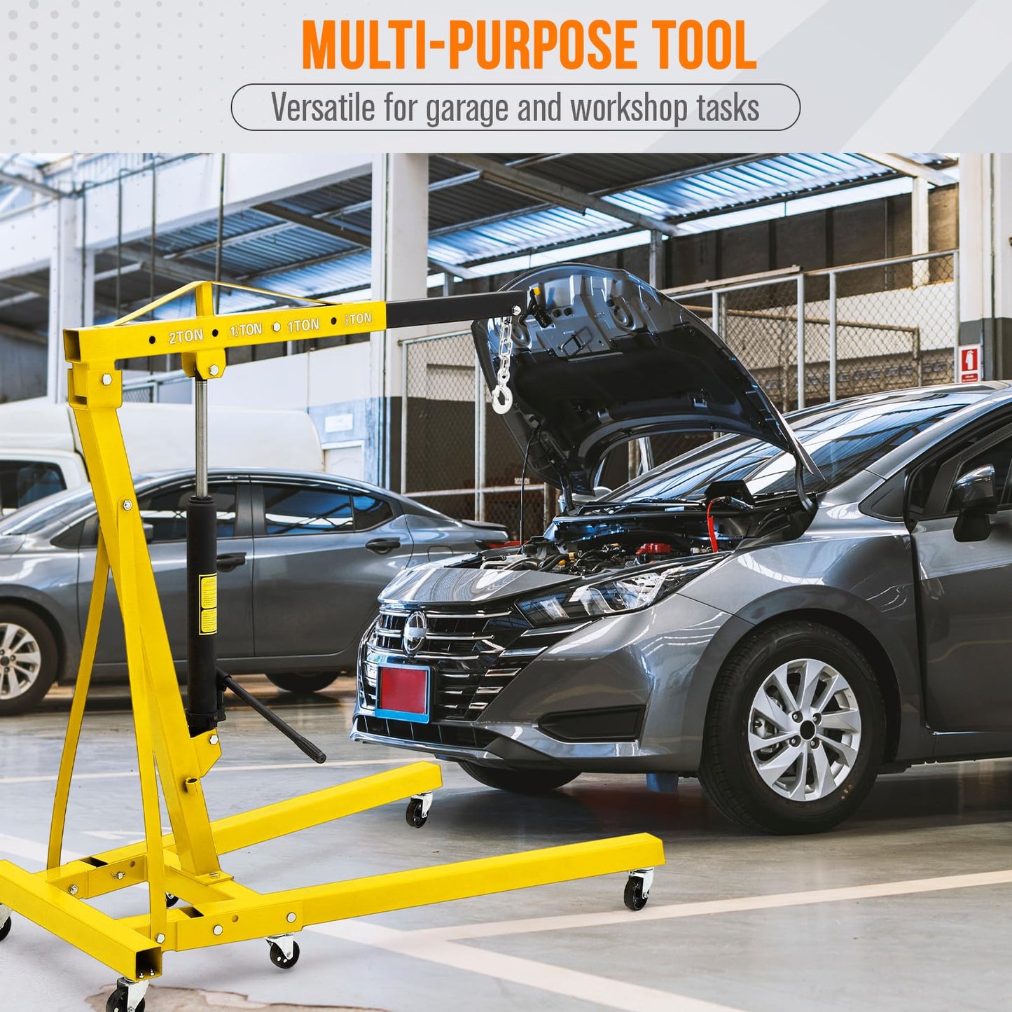 MilleLoom 2 Ton Hydraulic Engine Hoist, Cherry Picker Engine Hoist, 4400LBS Foldable Garage Crane Lifter w/Telescopic Boom & 6 Swivel Casters for Workshop, Warehouse, Auto Repair