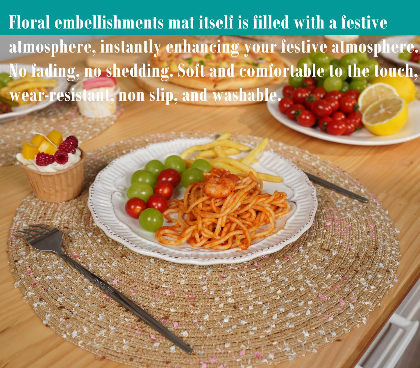 Zupro Round Placemats Set of 6,15inch Braided Cotton Table Mats Heat Resistant Nonslip Washable,for Kitchen Dining Tables Four Seasons Dinner Parties Thanksgiving Christmas and Everyday Use.Khaki