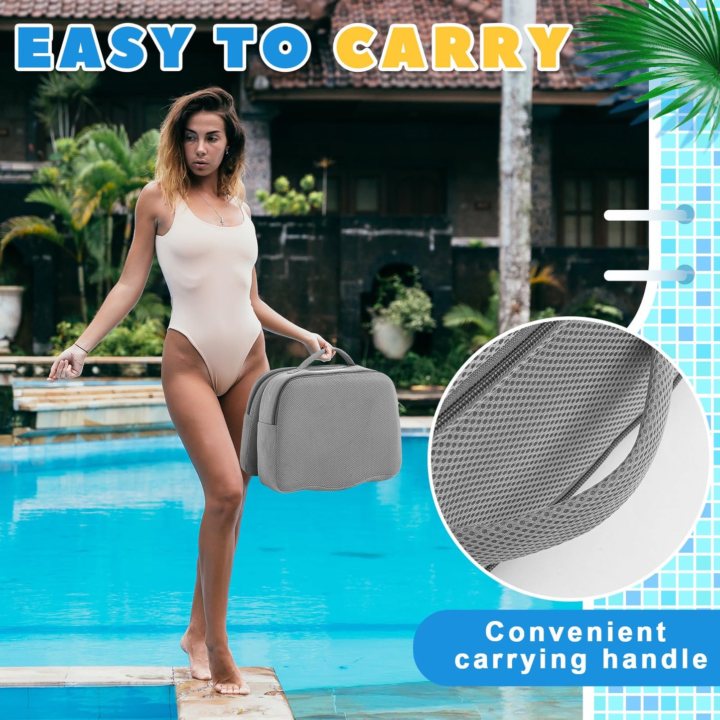 Yerliker 2 Pcs Foldable Hot Tub Booster Seat for Adults Adjustable 2 Heights up to 6.3", Weighted Booster Seat 3D Air Mesh Hot Tub Accessories Quick Dry Micro Dot Non Slip for Spa Bathtub Pool (Gray)