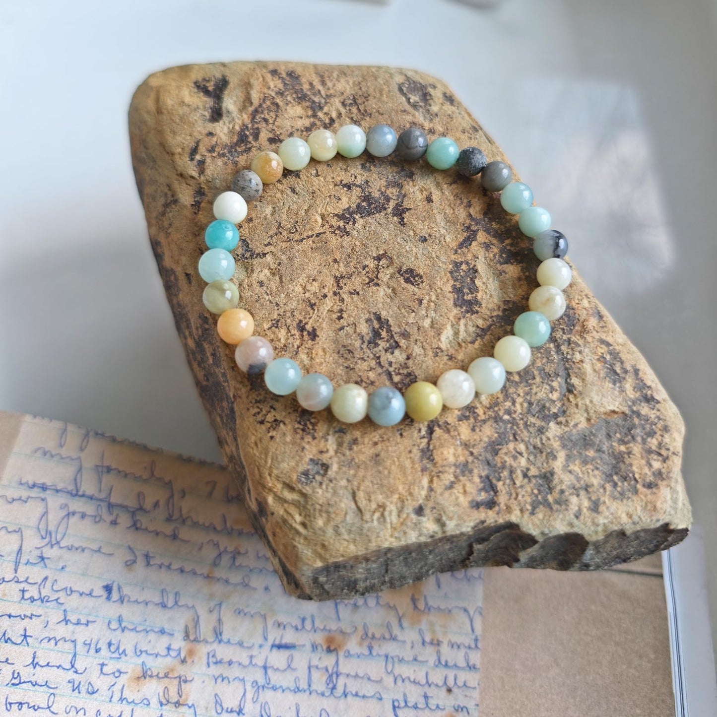 CHCCOYE 6mm Natural Healing Gemstone Bracelet Handmade Yoga Stretch Elastic Bracelet Stress Relief Crystal Jewelry for Men and Women (6mm, Mulitcolor Amazonite)
