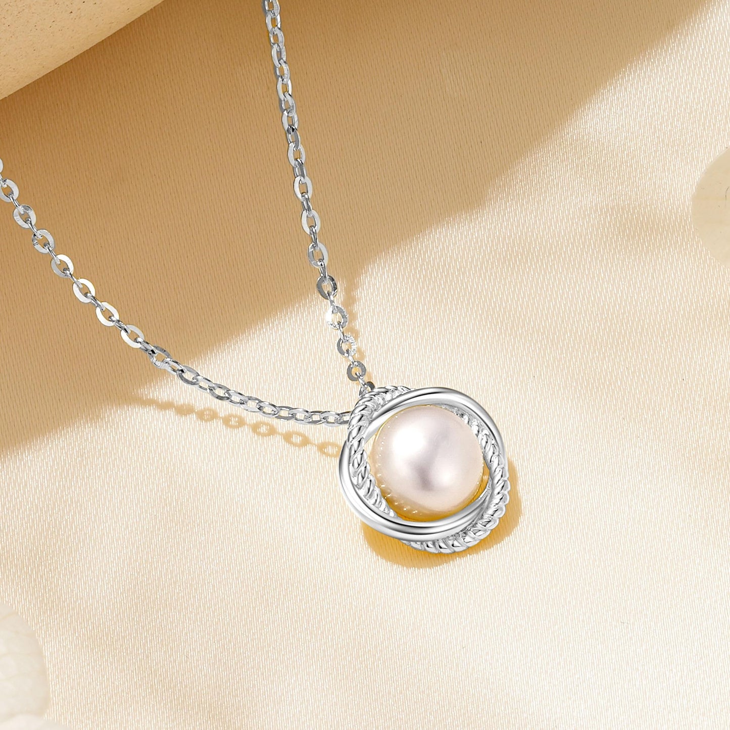 DENGGUANG Freshwater Pearl Pendant Necklace for Women, 925 Sterling Silver Single Pearl Necklace With Adjustable Chain, Wedding Birthday Gifts for Her (Silver)