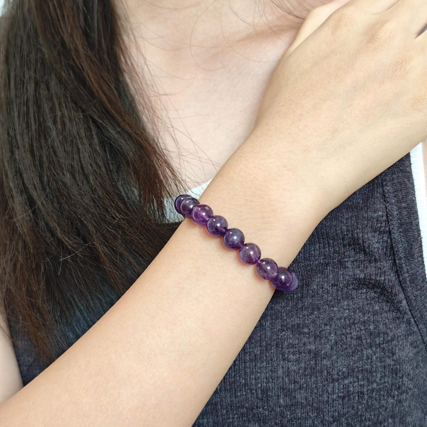 CHCCOYE 8mm Natural Healing Gemstone Bracelet Handmade Yoga Stretch Elastic Bracelet Stress Relief Crystal Jewelry for Men and Women (8mm, Amethyst)
