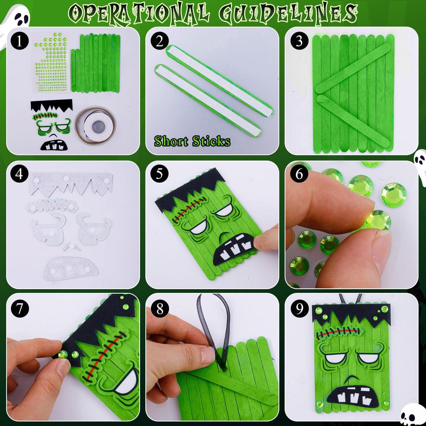 NRWRTY 25 Sets Halloween Crafts Kits,Arts and Crafts with DIY Ghost Pumpkin Felt Stickers Craft Sticks for Halloween Party Favors