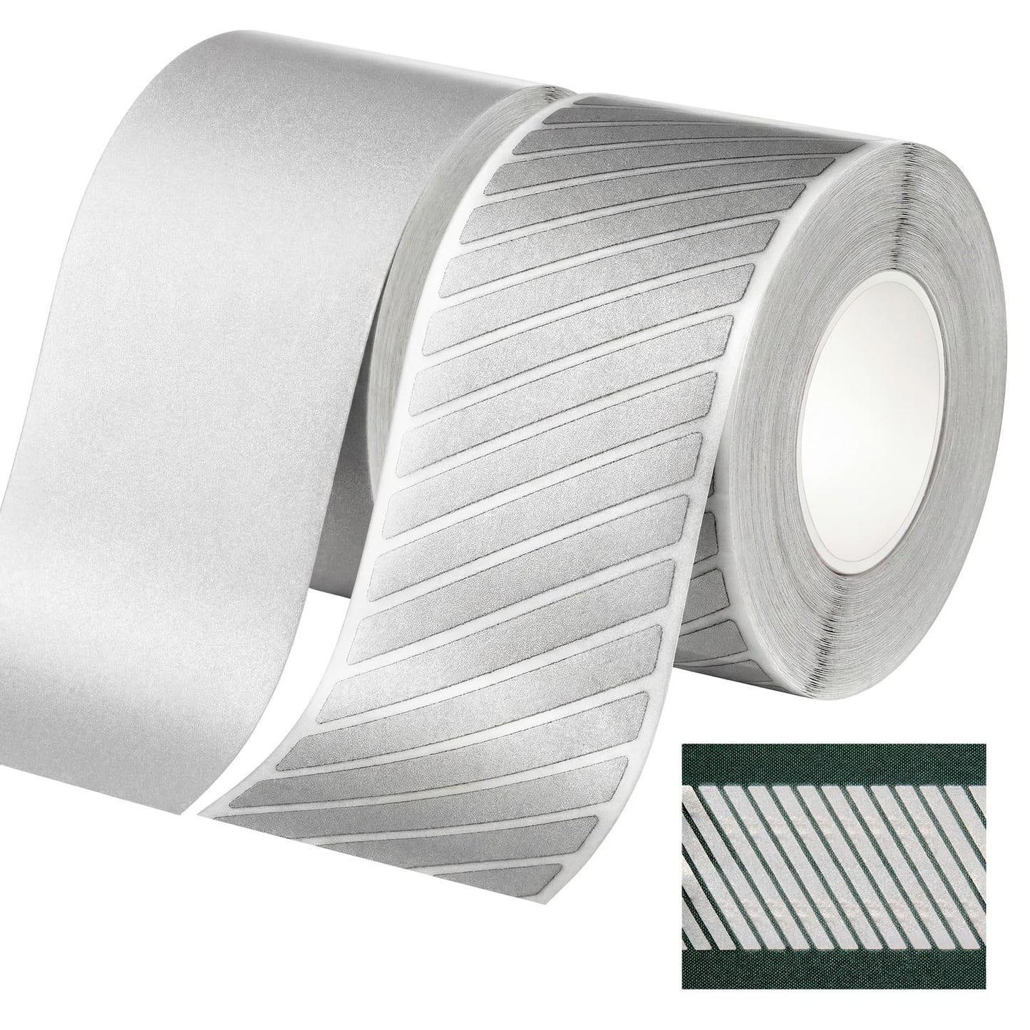 Crowye 2 Pcs 2" x 33ft/11 Yard High Visibility Reflective Heat Transfer Vinyl Tape Silver Iron on Fabric Clothing Tape Safety Heat Transfer Film Supplies for Shirts, 2 Styles(Stripe, Plain, Silver)