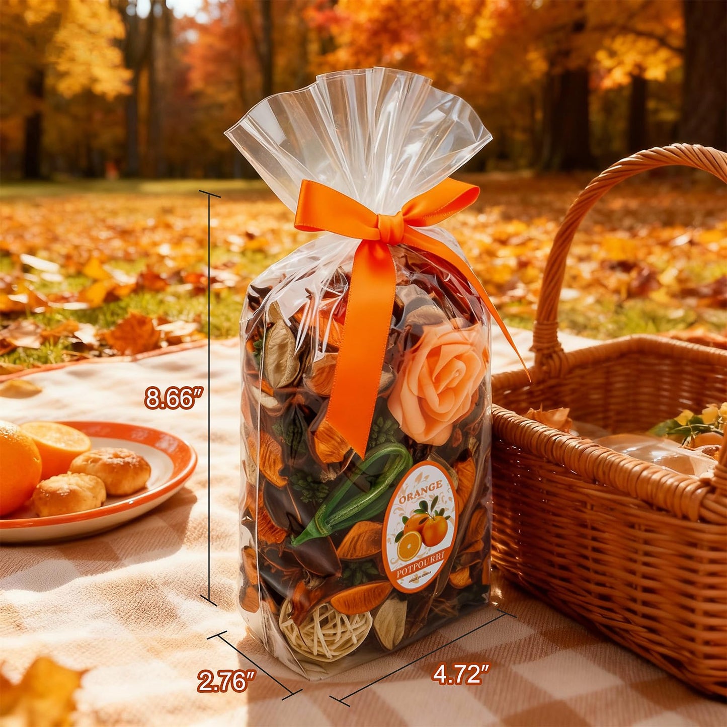Potpourri Bags & Essential Oil Bracelet Set, Home Decor Scents of Citrus, Fall Potpourri Bowl Fillers + Aroma Diffuser Stainless Bracelet, Women Gifts for Mom, Grandma, Wife, Friend-Orange