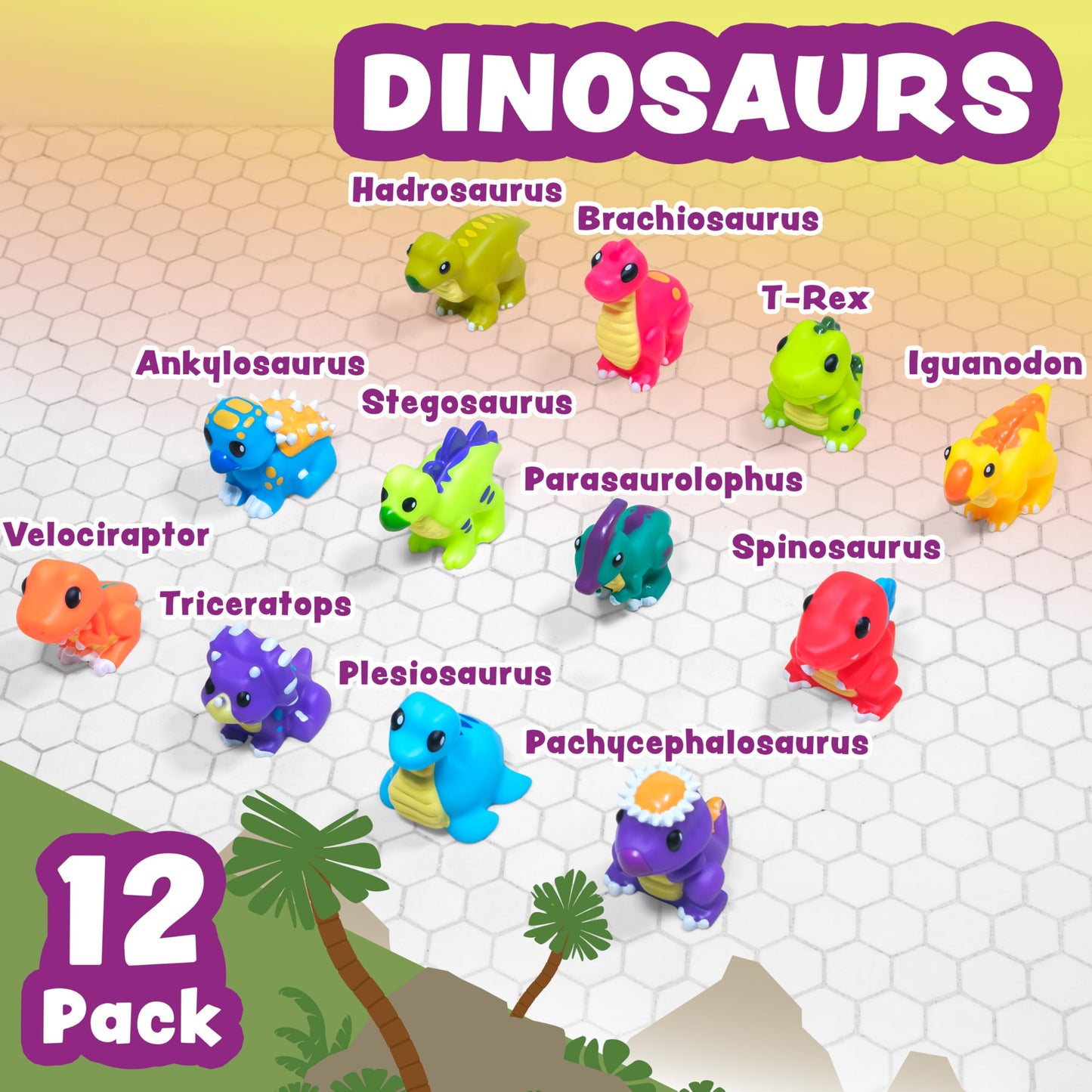 Tub Works® Dinosaur Mold Free Bath Toys, 12 Pack | Sealed, No Hole Bath Toys Design Keeps Moisture Out | Soft, Squeezable & Float on Water | Easy-Grip Baby & Toddler Bath Toy Set | Baby Pool Toys