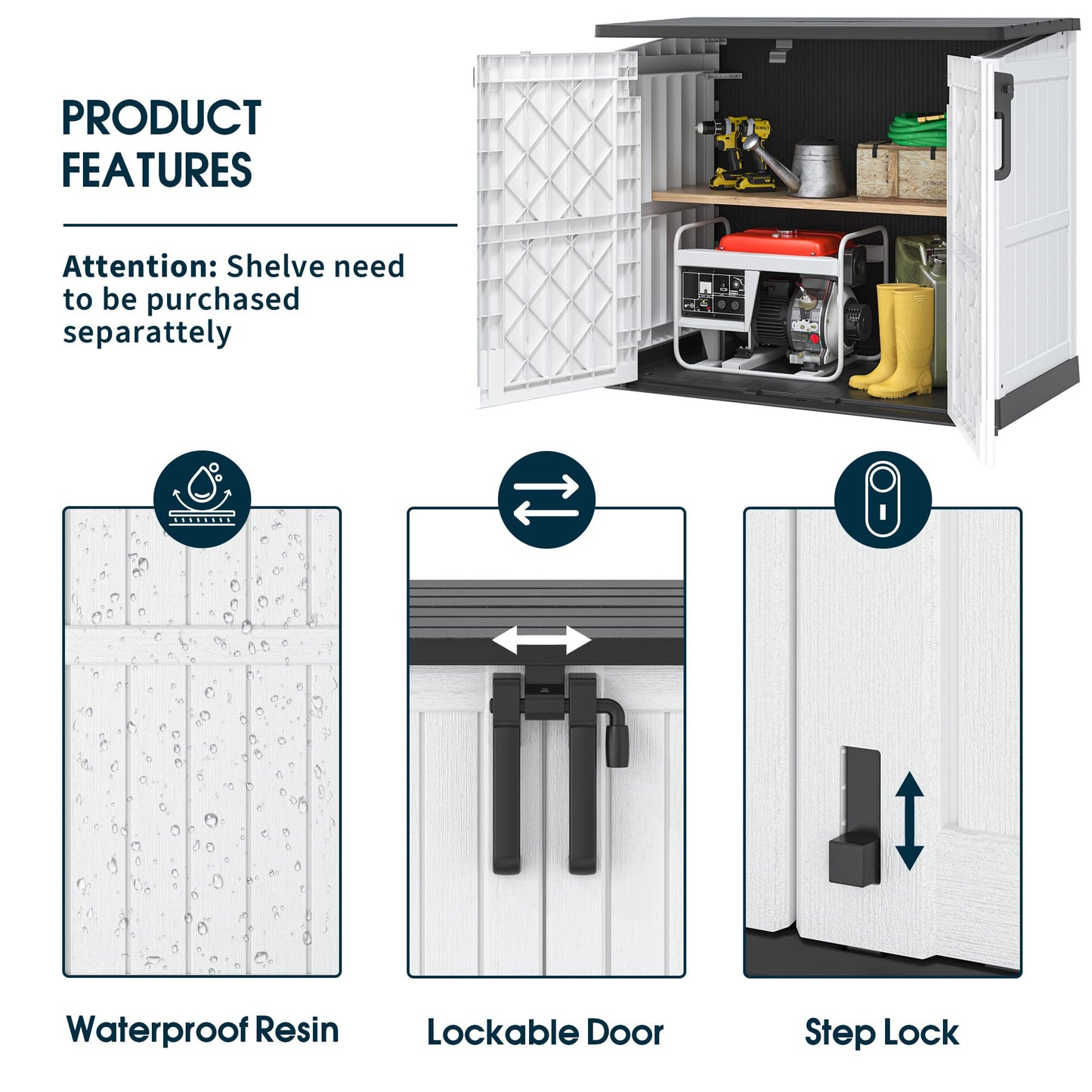 LHBGO Horizontal Storage Shed, Outdoor Resin Storage Shed 36 Cu. Ft. Garden Extra Large Capacity Weather Resistant Storage Box, Lockable Waterproof Shed for Garden Tools