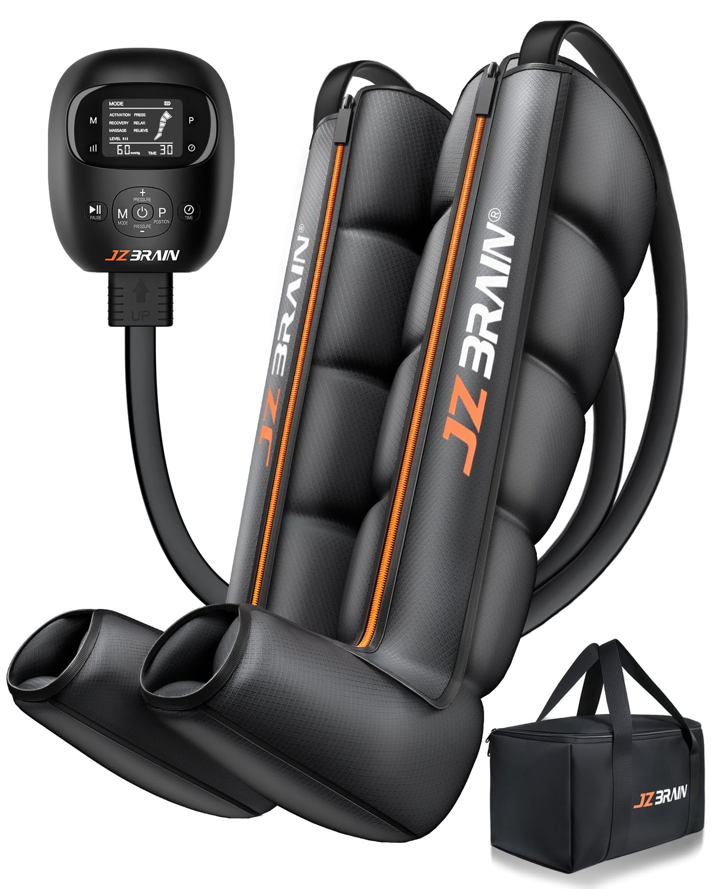 JZBRAIN Air Compression Leg Recovery Boots : Dual-Power Sequential Compression System Device with Smart Pressure Sensor - 6 Modes & 14 Positions Foot and Leg Massage for Athletes & Gym (Large)