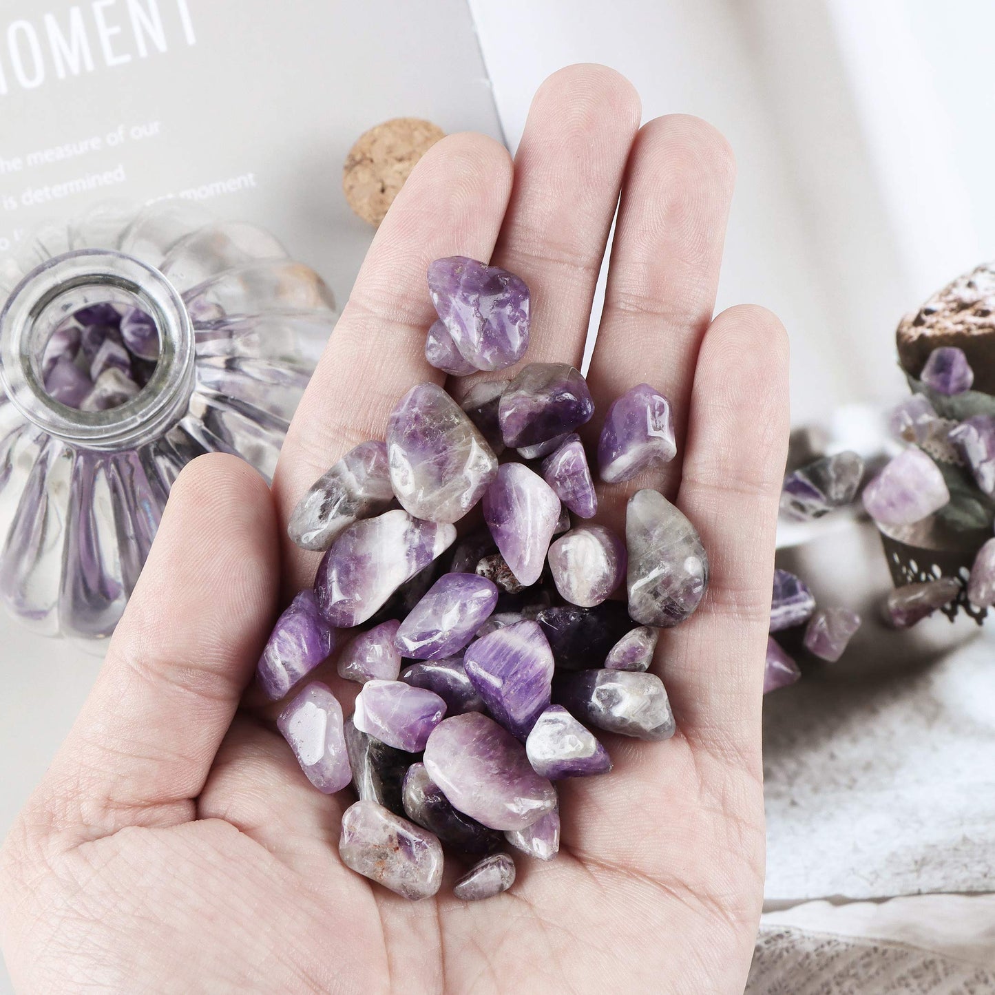 SMQ Amethyst Quartz Crystal Tumbled Chips Bulk Chakra Healing Purple Irregular Polished Crushed Gemstone and Crystals for Home Flower Pot Decor Meditation Balance,1 lb