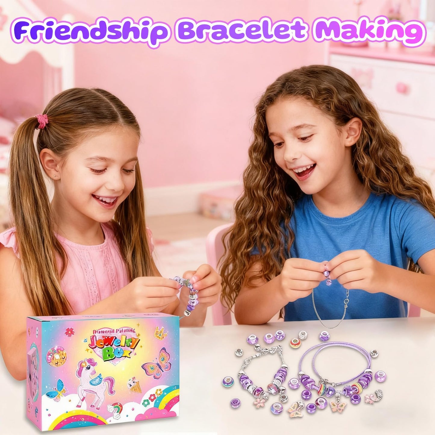 PinkSheep Arts and Crafts for Girls 6-12,Butterfly Jewelry Box for Girls,DIY Treasure Keepsake Box with Necklace & Bracelet Make It Set Gift