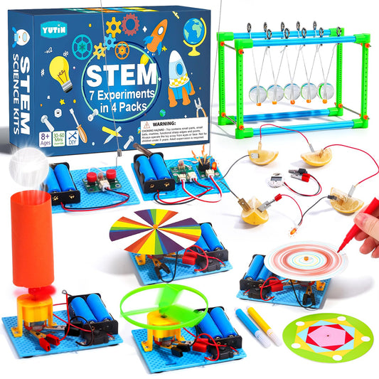 4 Set STEM Science Kits for Kids Age 8-12, 7-in-1 Science Experiments Crafts Projects Electric Motor Building Kit 8-10 9-12, STEM Toys for 8 9 10 11 13 Year Old Boys Girls Classroom Activity Gift