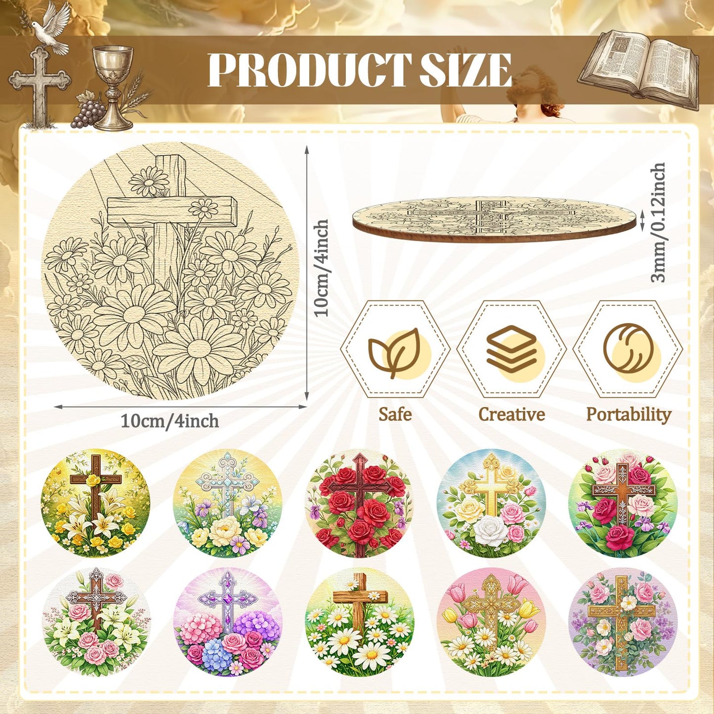 Reallnaive 45 Pcs Cross Wooden Coasters Painting Kit, 4 Inch Paint Your Own Christian Coasters with Markers, Religious Easter Arts and Crafts for Adults Women Seniors Elderly Crafters Gifts