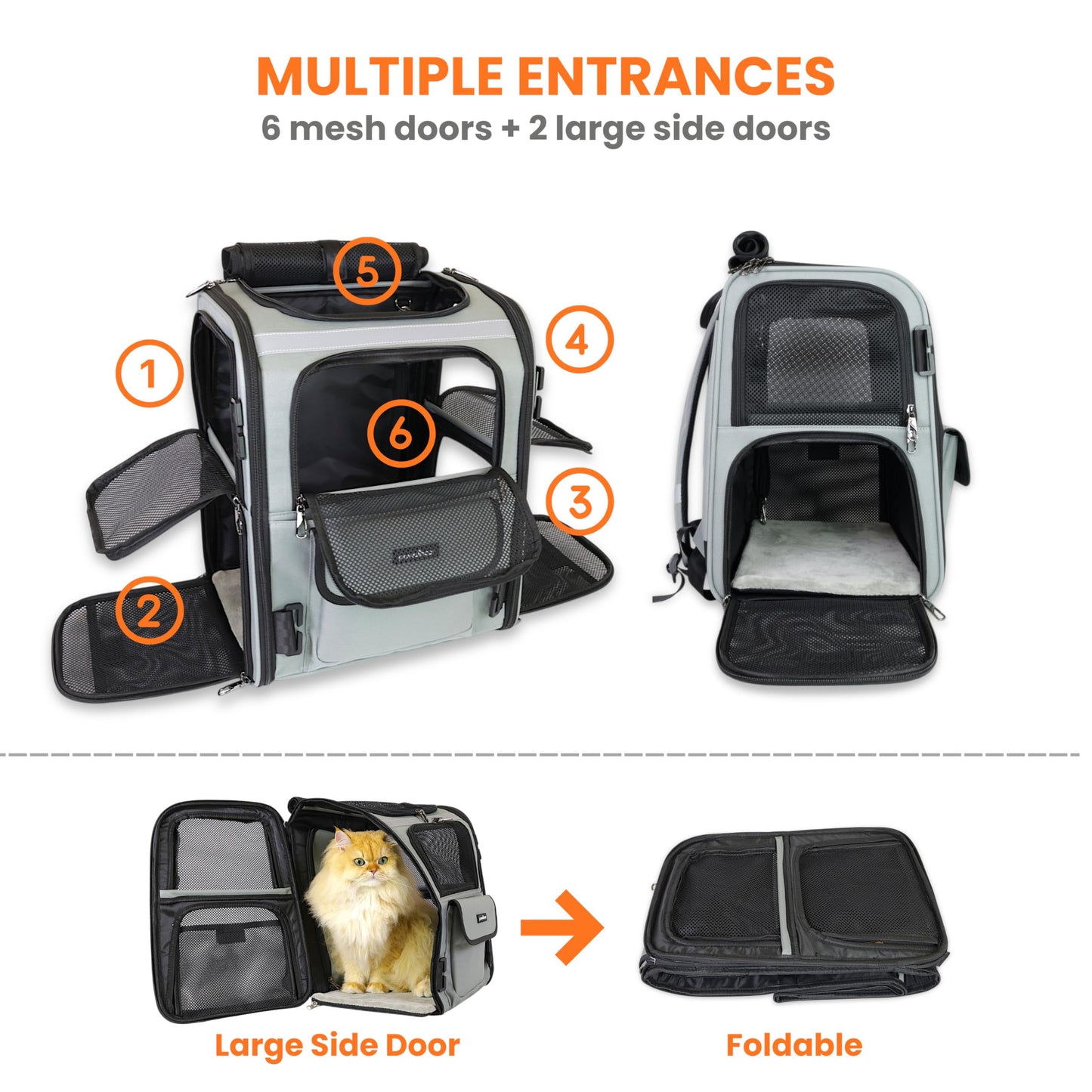 Crash-Tested Expandable Cat Backpack Carrier | 2-in-1 Cat Car Seat & Dog Backpack Carrier | 4 Windows for Exploring, 4-Side Breathable, Zipper Locks, Foldable | Perfect for Hiking & Pet Car Travel.
