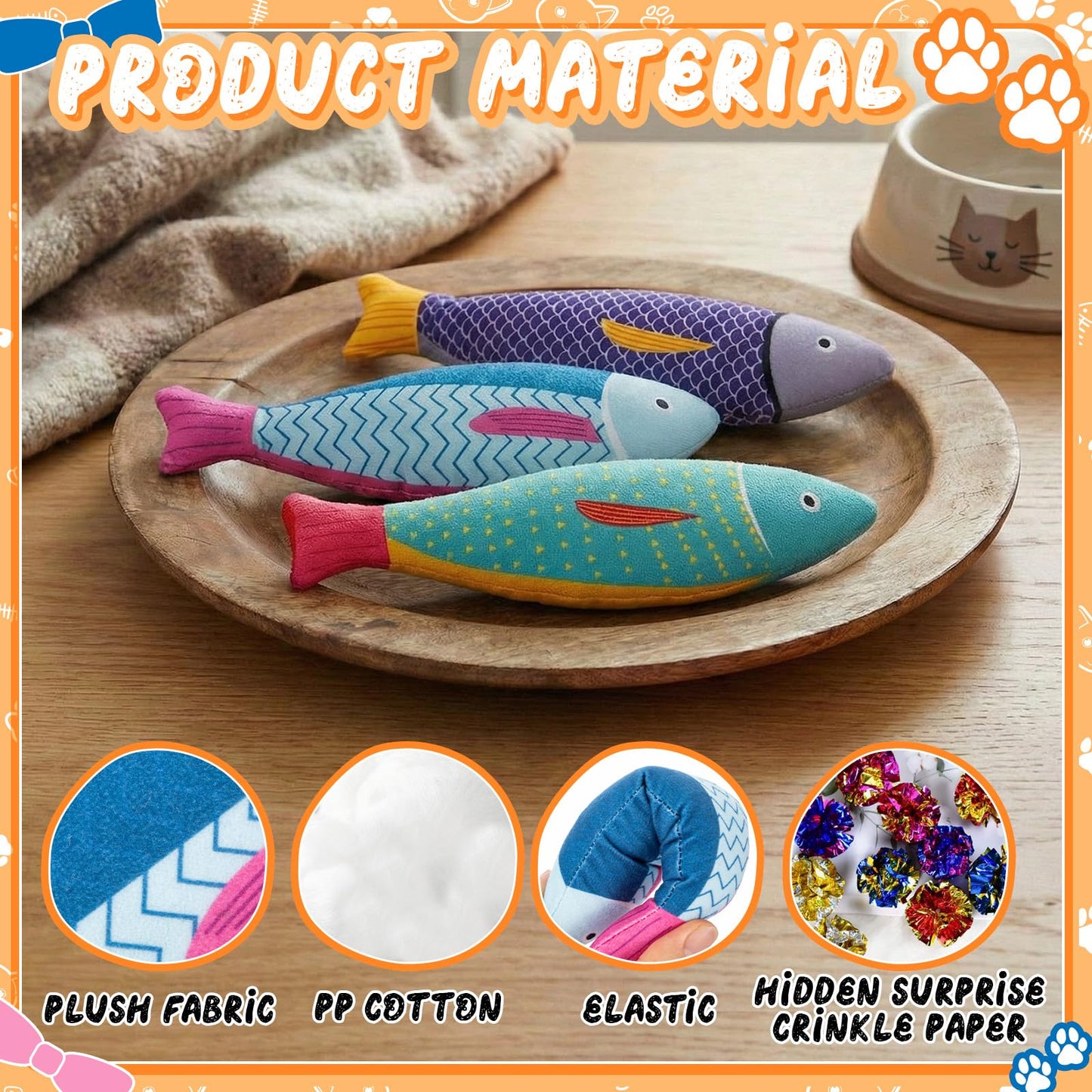 Leitee 20 Pcs Mother‘s Day Cat Storage Basket Gift Toys Bulk Set Cute Cotton Rope Basket, Fish Pillows Plush Balls Mice Toys Vegetable Cactus-Shaped for Pet Gifts, 9.8 Inch