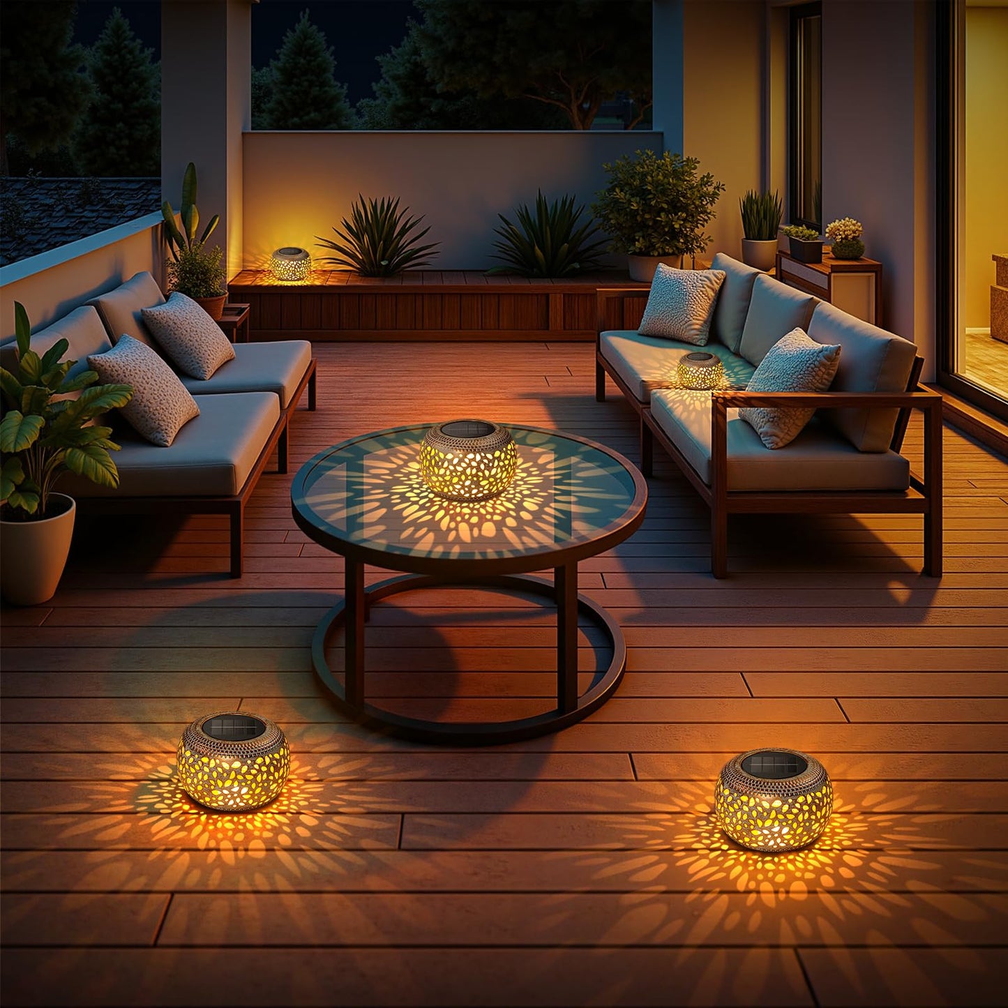 Solar Table Lanterns Outdoor Waterproof: 2 Pack LED Lamps for Patio - White Hollow-Out Metal Retro Solar Light Decor Gift for Women Mom Mothers Day Yard Garden Balcony Indoor Desk Tabletop Decorations