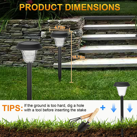 Solar Lights Outdoor Pathway, 6 Pack Waterproof Garden Pathway Lights Solar Powered, Small Outdoor Solar Stake Lights for Yard Driveway Walkway Lawn Decorative, Multicolor/Warm White LED, Auto On/Off