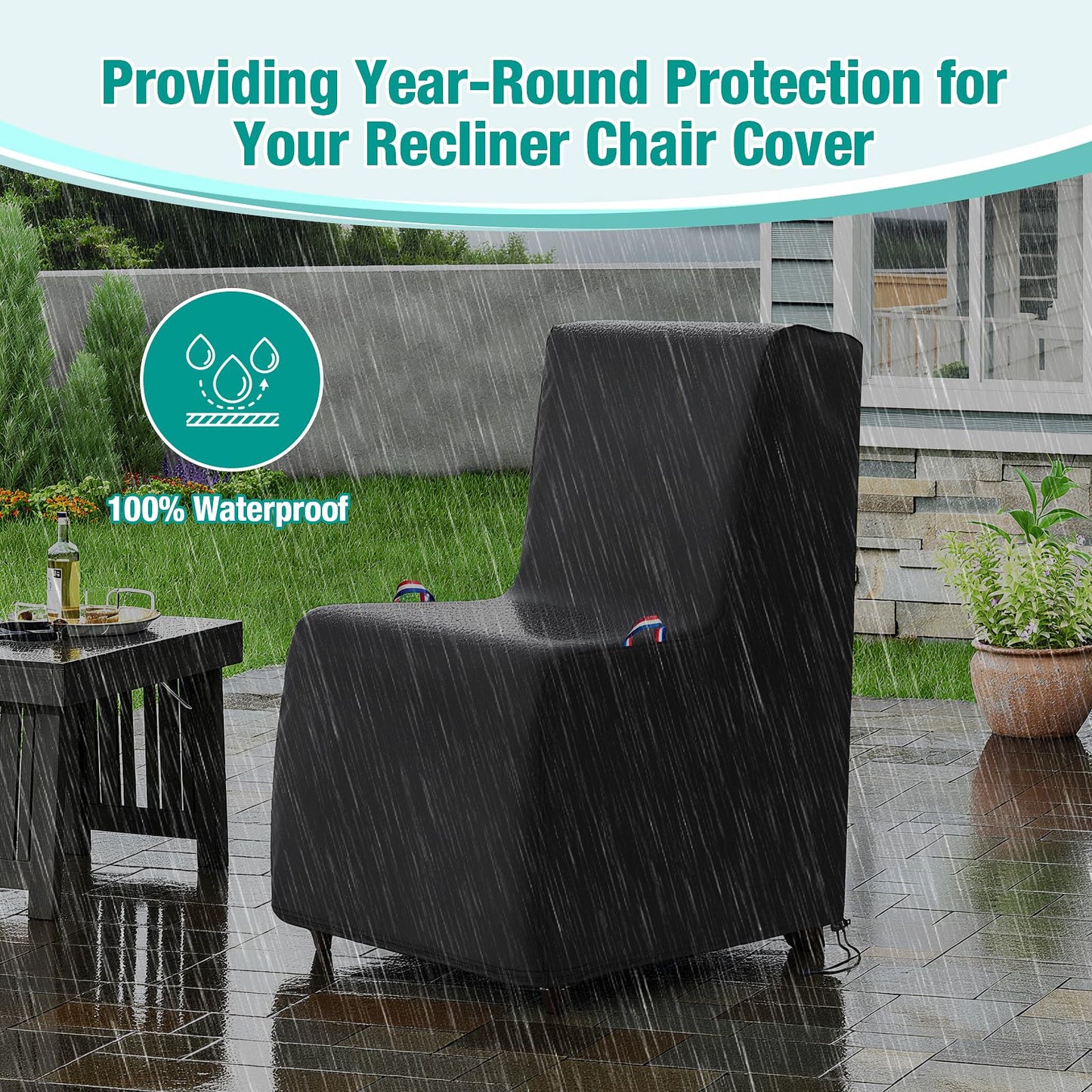Letsteel 2 Pack Outdoor Chair Covers Waterproof, 600D Waterproof Recliner Chair Covers, Patio Chair Covers for Outdoor Recliner Chair with 2 Handle & Zipper, Black