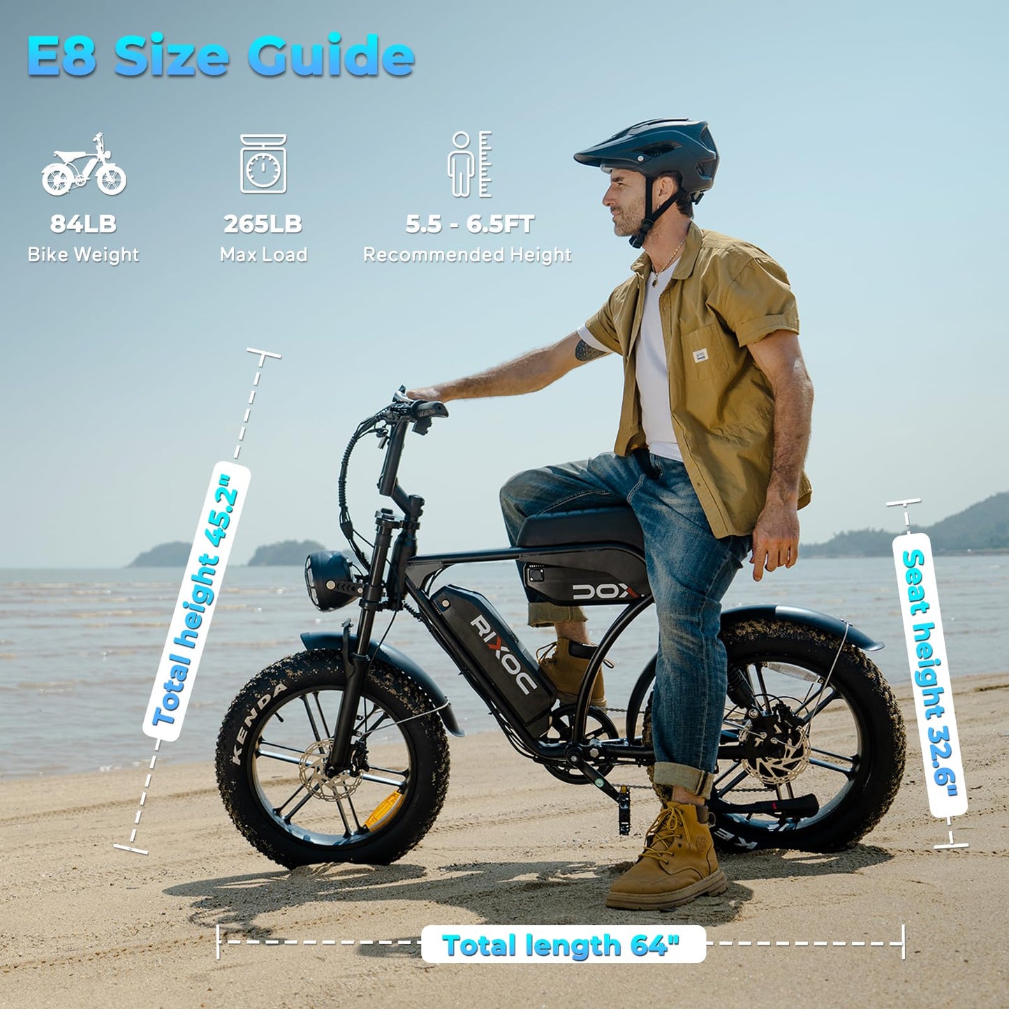 RIXOC E8 Electric Bike for Adults, 1500W Motor (Peak), 30 MPH Ebike, 20'' Fat Tire Commuter E-Bike with 48V 15.6AH Battery, Full Suspension Mechanical Disc Brakes, E Bike for Snow, Sand, Road