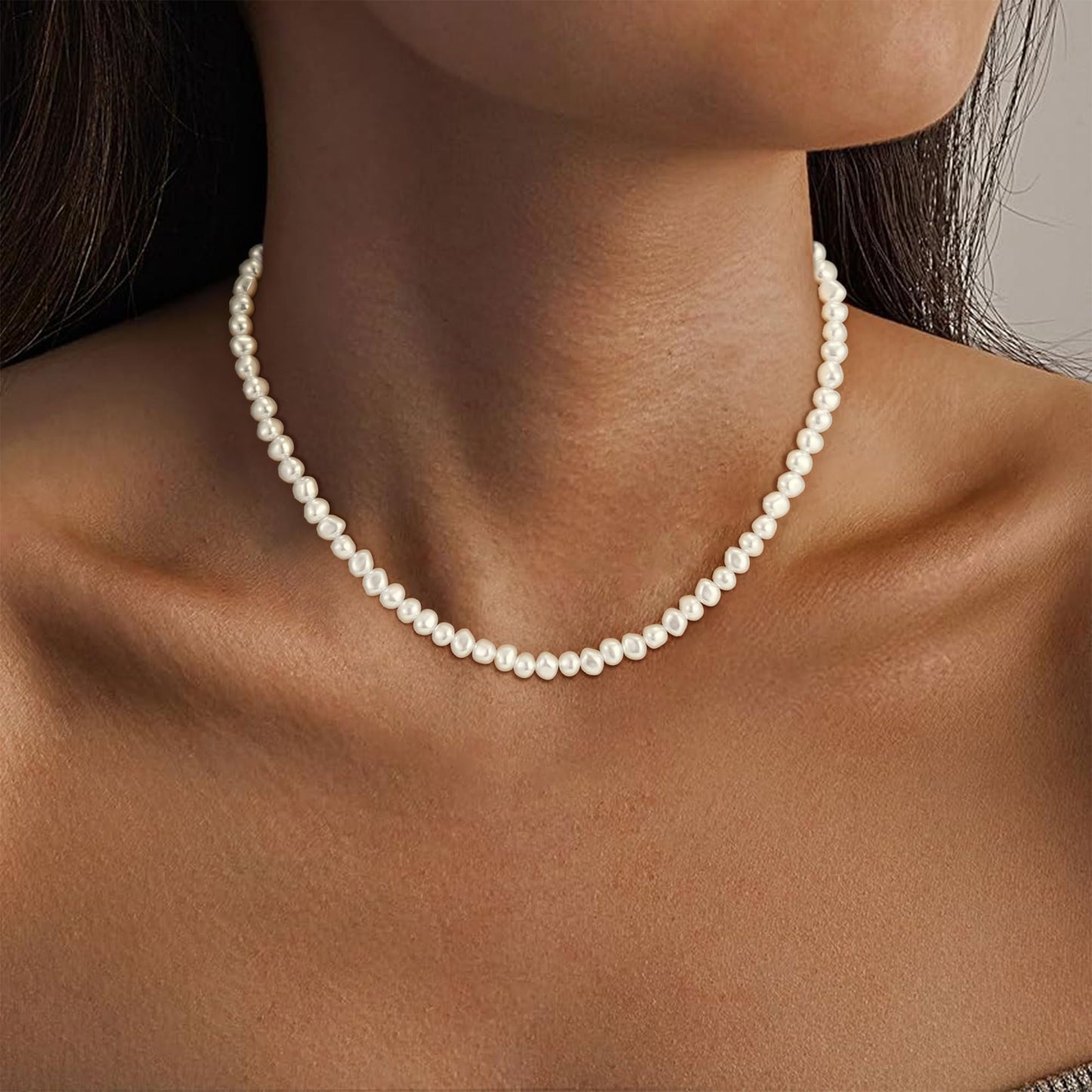 Fezodo Pearl Necklaces for Women, Dainty White Pearl Choker Necklace Tiny Small Pearls Necklace Bridesmaid Necklaces for Wedding Prom Pearls Jewelry Gifts