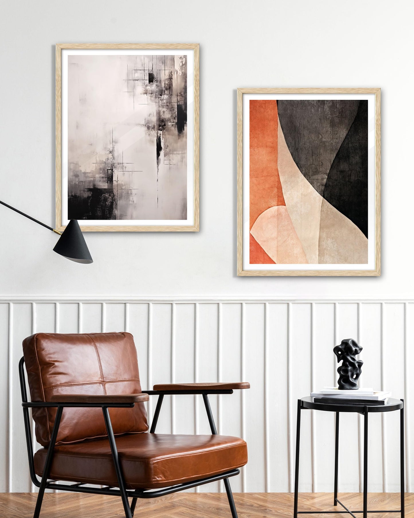 EcoHest Framed Wall Art Wabi-Sabi Japandi Style in Neutral Beige Tones, 12x16 in OAK Wood Minimalist Canvas Wall Art, Modern Simple Contemporary Bedroom Decor,Japandi Art Set of 1 for Living Room