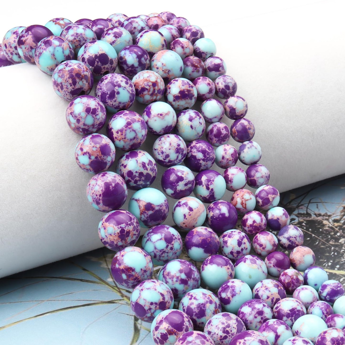 Siomia 45pcs 8mm Natural Purple Sea Sediment Jasper Gemstone Beads Energy Healing Crystal Round Loose Stone Beads for Jewelry Making, DIY Bracelets Necklaces