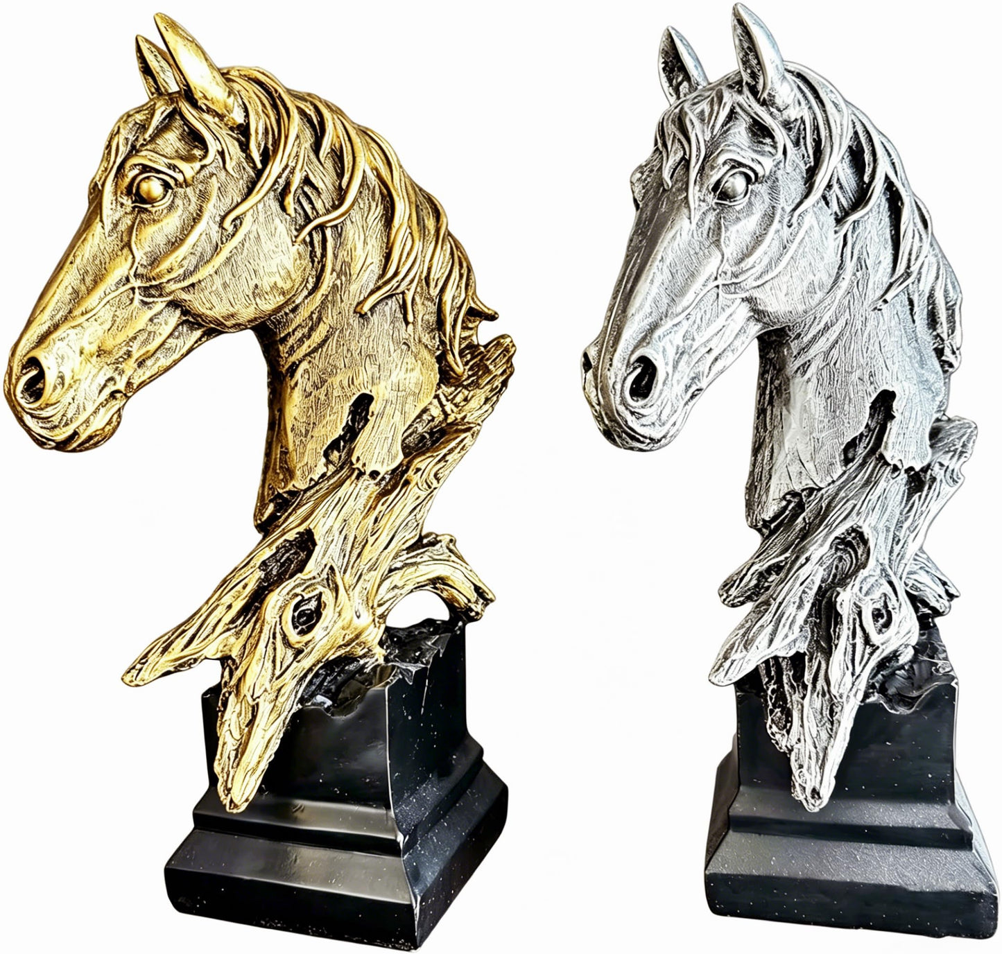 Retro Animal Gold Horses Standing 11.42“ Resin Home Statue for Living Room Decor Animal Ornament Sculpture Art Figurine Decorative - Bronze