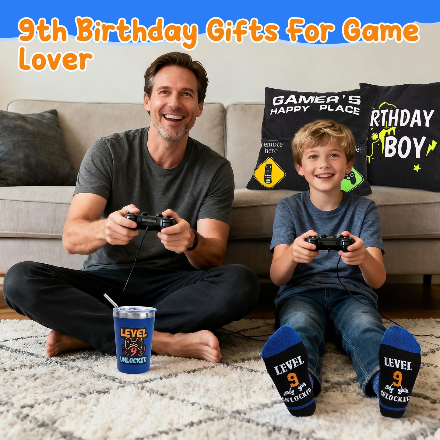 Splandiant 9 Year Old Boy Birthday Gift Ideas, Funny Gamer Birthday Gift Set for 9th Boys, Nine Years Old Gamepad Gifts Ideas for Boys Son Grandson Nephew Friend Video Game Lovers