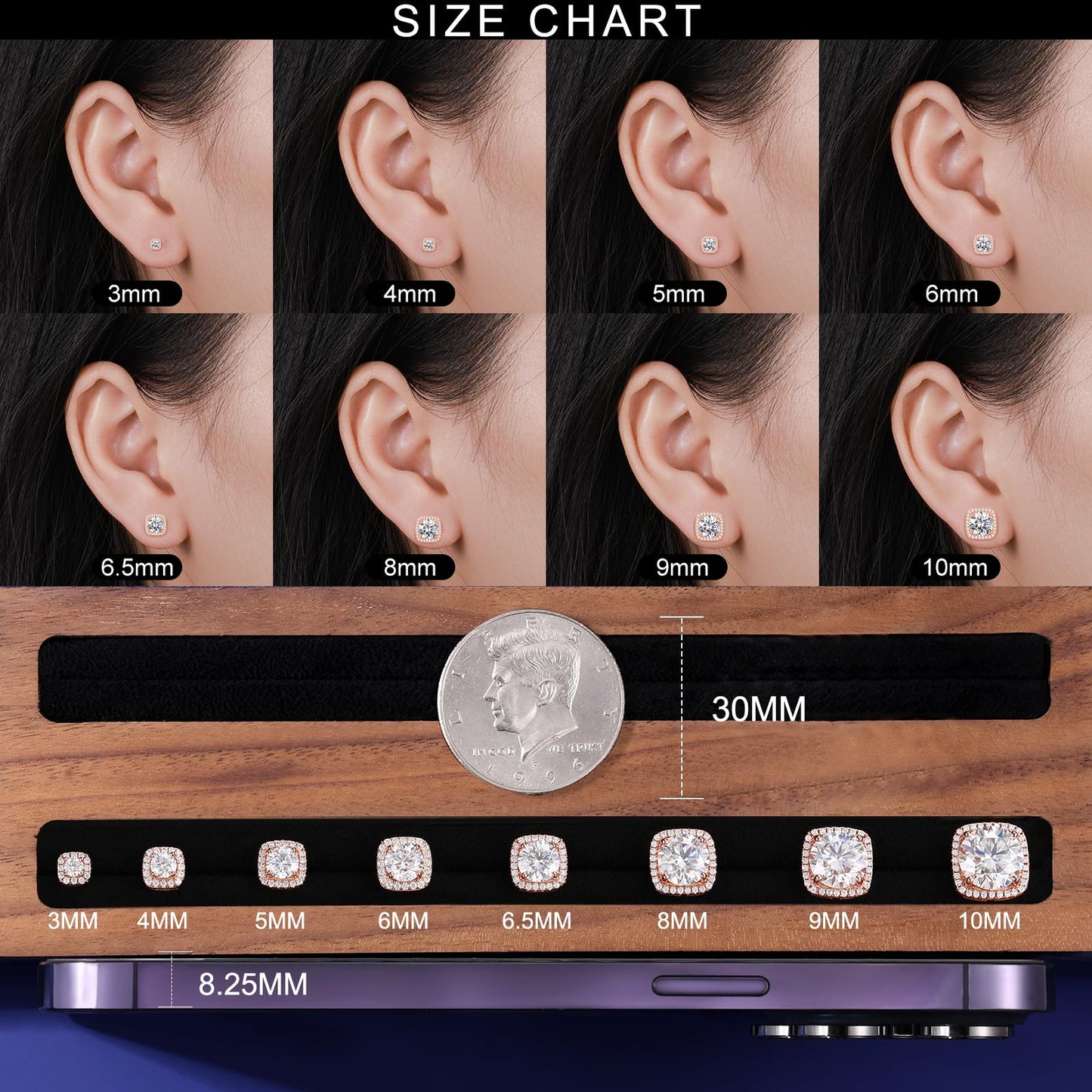 Gugots Moissanite Halo Square Stud Earrings Screw Back 925 Sterling Silver Lab Brilliant D Color VVS1 Clarity Hypoallergenic Earrings for Women Men Rose Gold Plated 0.8CT 6MM*2