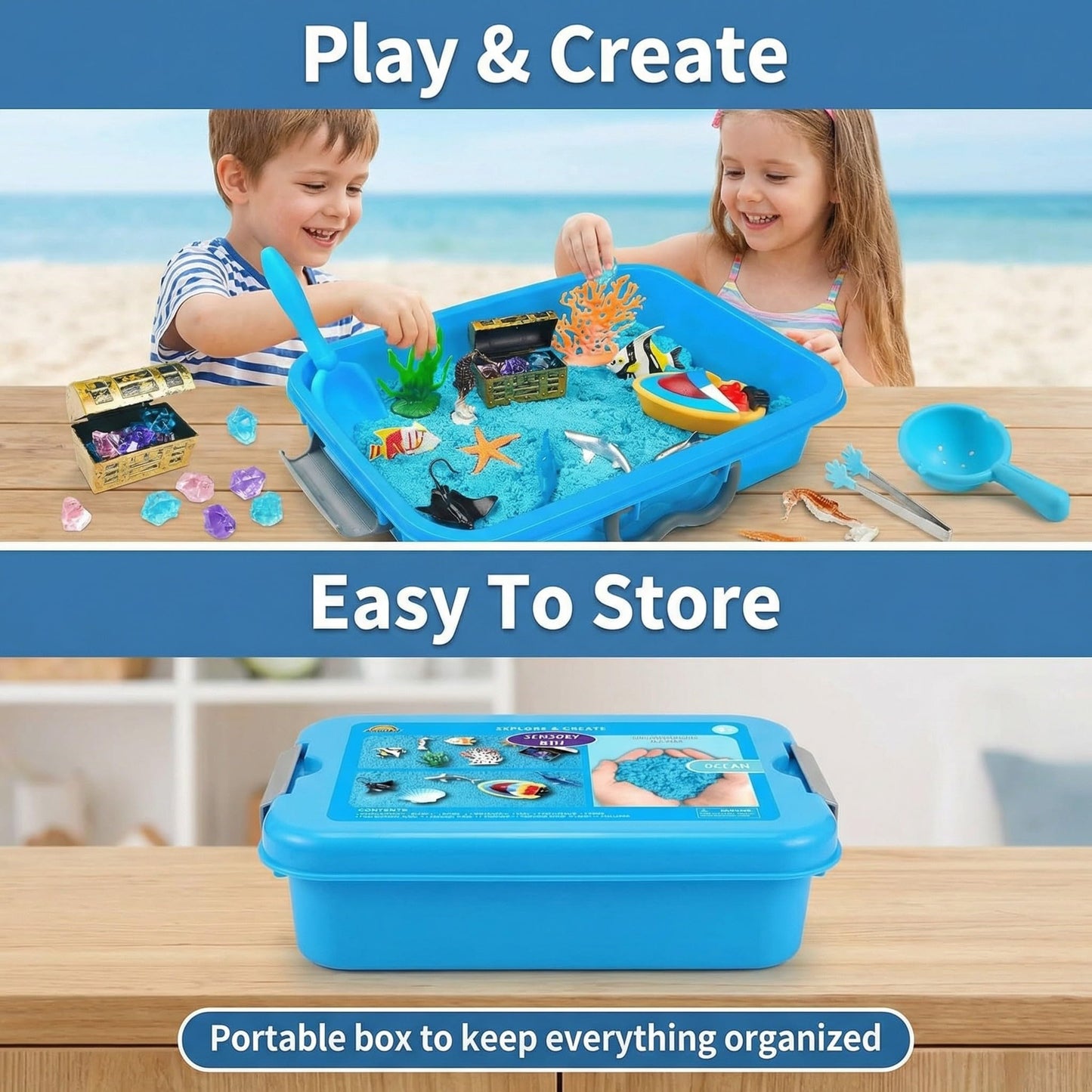 AGENTLAN Ocean Sensory Bin, Ocean Sensory Water Toys with Sea Animal for Toddlers Boys and Girls, Kids Toys Gift Sand Box for Age 3 4 5 6 7 8