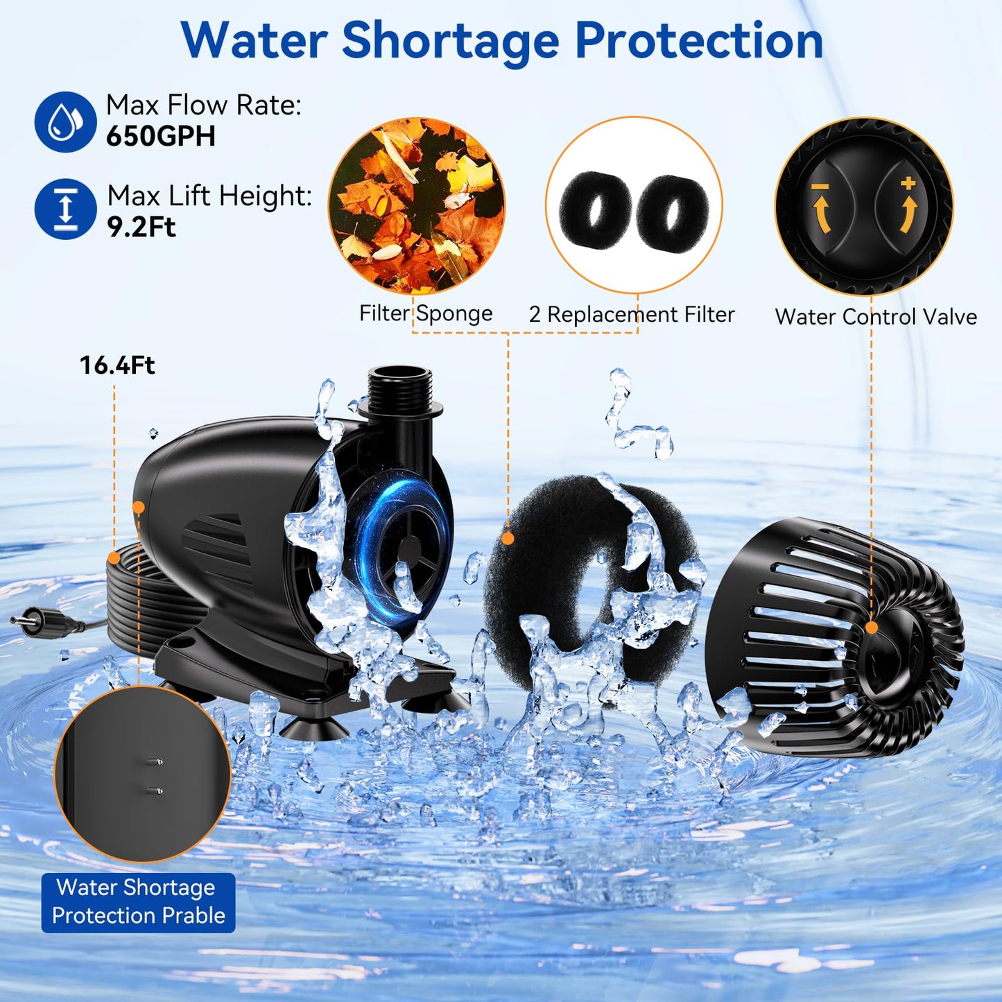 POPOSOAP 55W Pond Waterfall Spillway with Water Pump, 304 Stainless Steel Waterfall Kit with 9.8FT Corrugated Tube, Pond Waterfall Box for Outdoor Pond Waterfall Setup Waterfall System Garden Decor