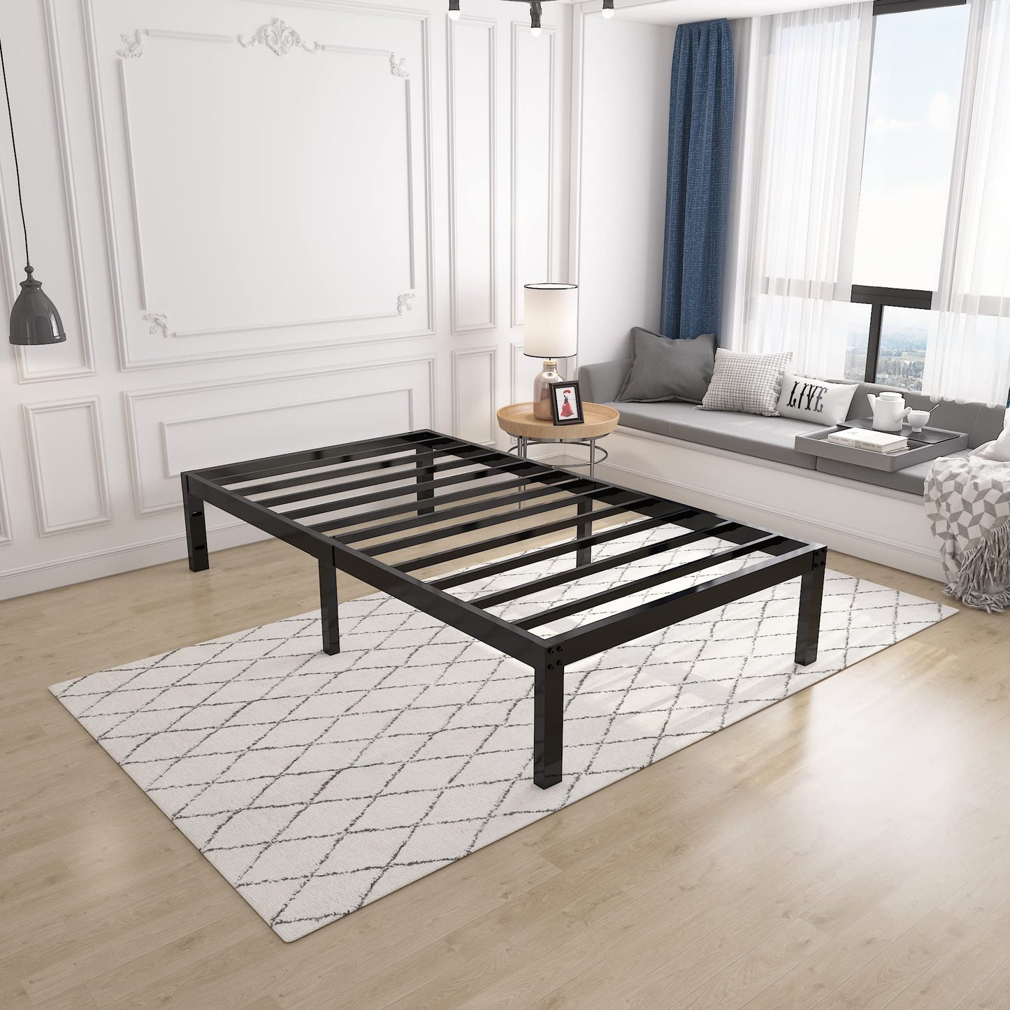 yookare 14 Inch 4000lbs Heavy Duty Support Basic Bed Frame/Mattress Foundation/Box Spring Replacement/Steel Slat Platform/Easy to Assemble/with Storage/Noise Free, Twin