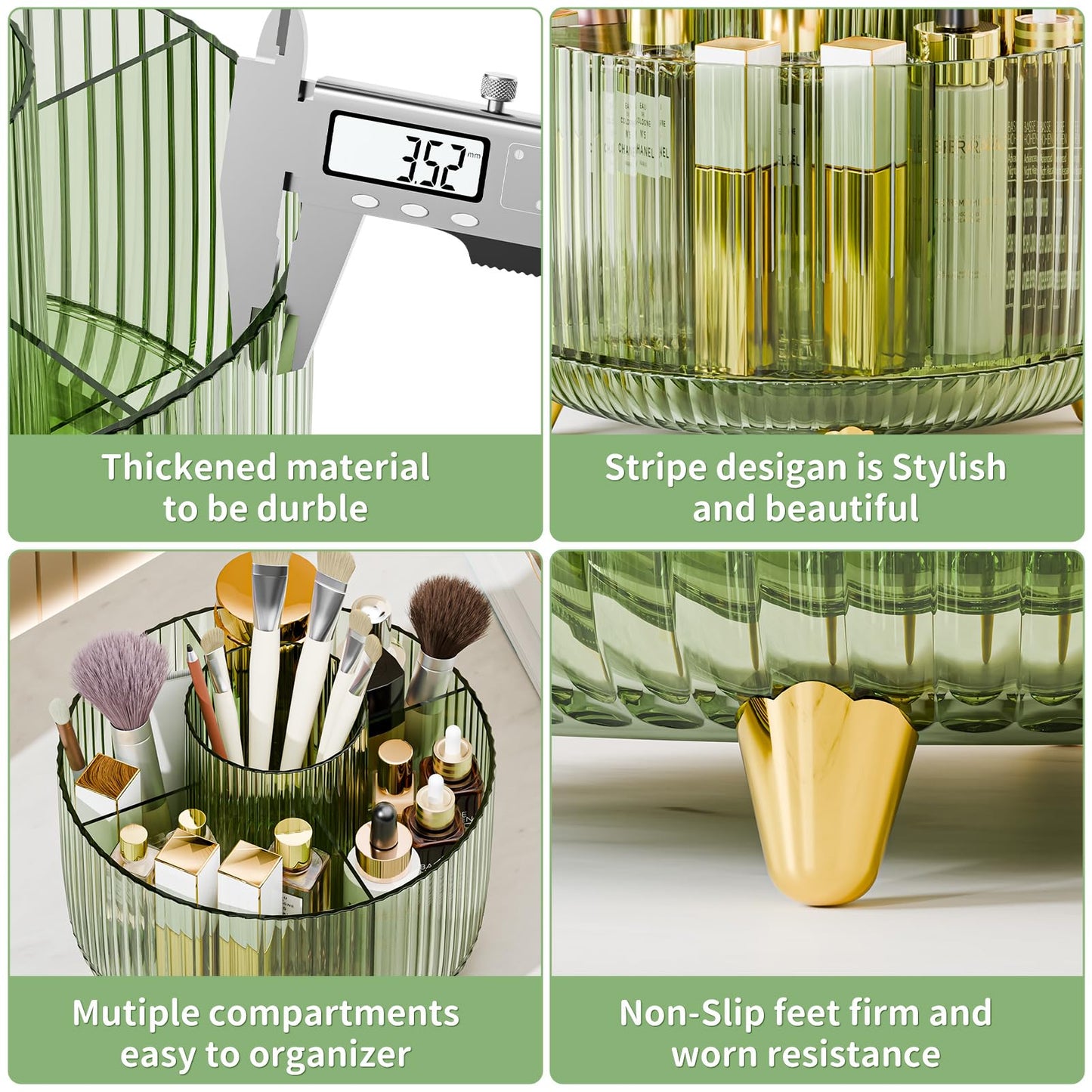 360° Rotate Makeup Brush Holder Organizer, Makeup Organizers Countertop, Makeup organization and Skincare Storage for Vanity, Desktop, Bathroom (Clear Green)