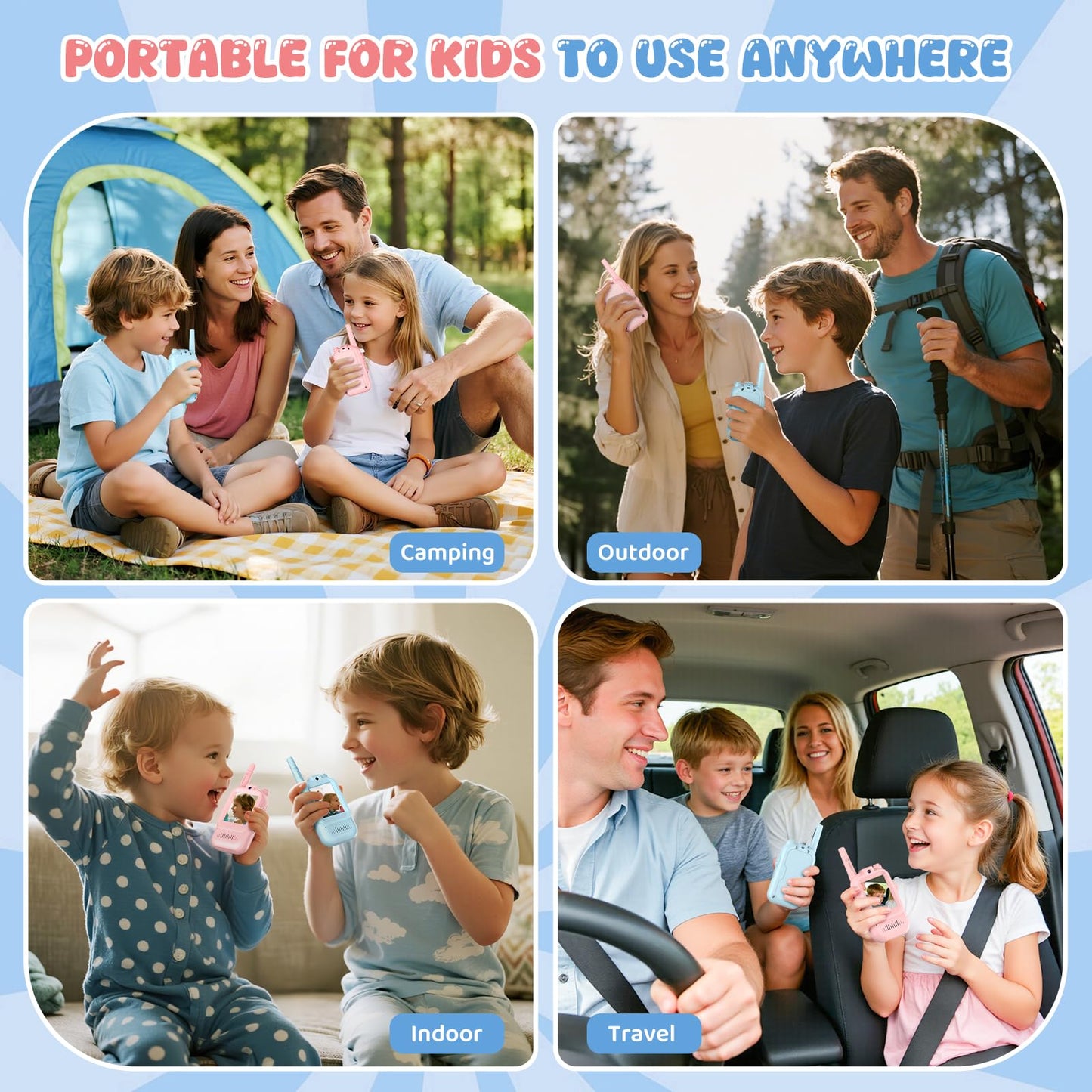 Video Walkie Talkie for Kids - 2 Pack Rechargeable Kids Walkie Talkies Long Range Radios, Video Intercom & Voice Effects, Christmas Birthday Gifts, Toys for Age 3-12 Boys Girls, Indoor Outdoor Travel