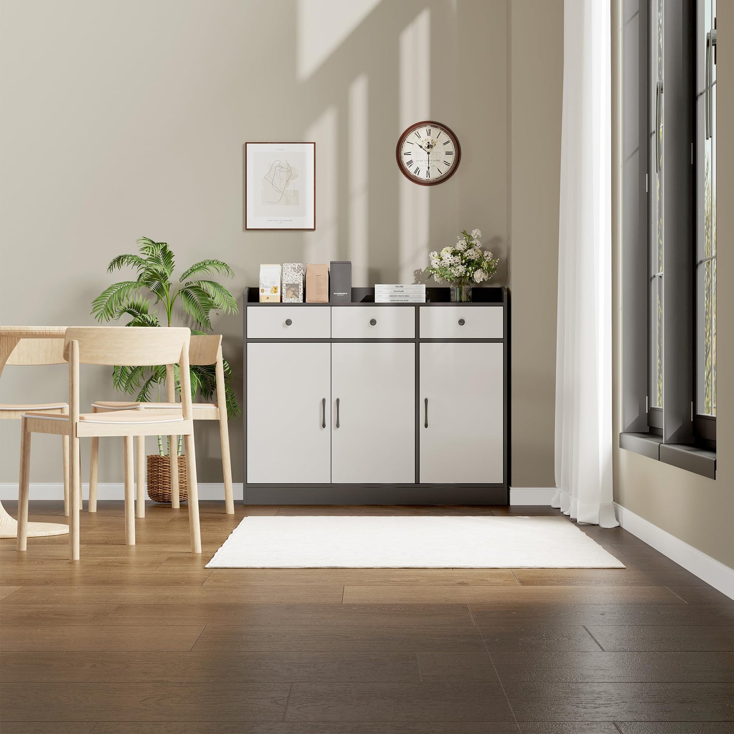 GarveeHome 42.5 in Sideboard Buffet Cabinet with Storage, Wooden Kitchen Storage Cabinet with Adjustable Shelf, Modern Coffee Bar Buffet Table for Living Room Entryway Dining Room