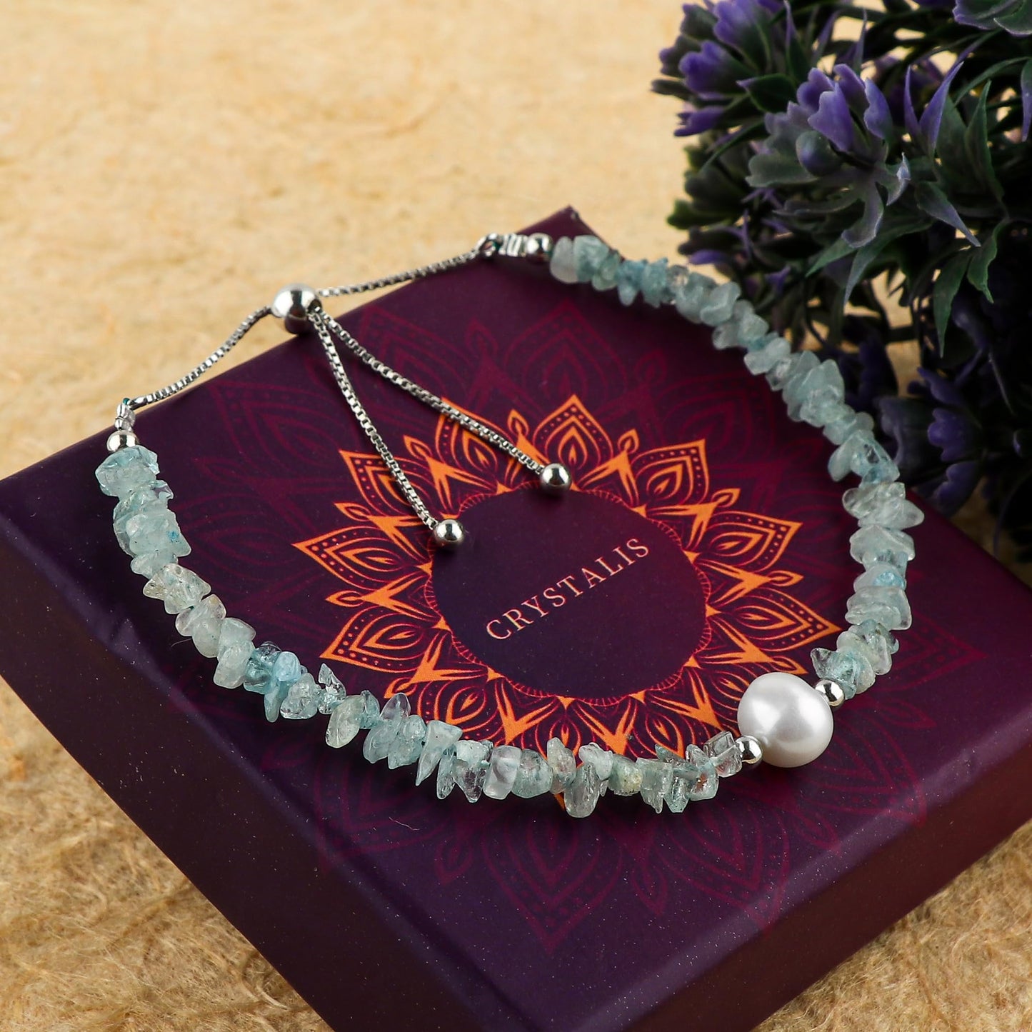 CRYSTALIS Natural Aquamarine Beads Slider Bolo Bracelet with Elegant Pearl, Uncut Chips Nuggets Crystals, Chakra Healing Gemstone, Women Jewelry, 925 Sterling Silver Slider 10 inch