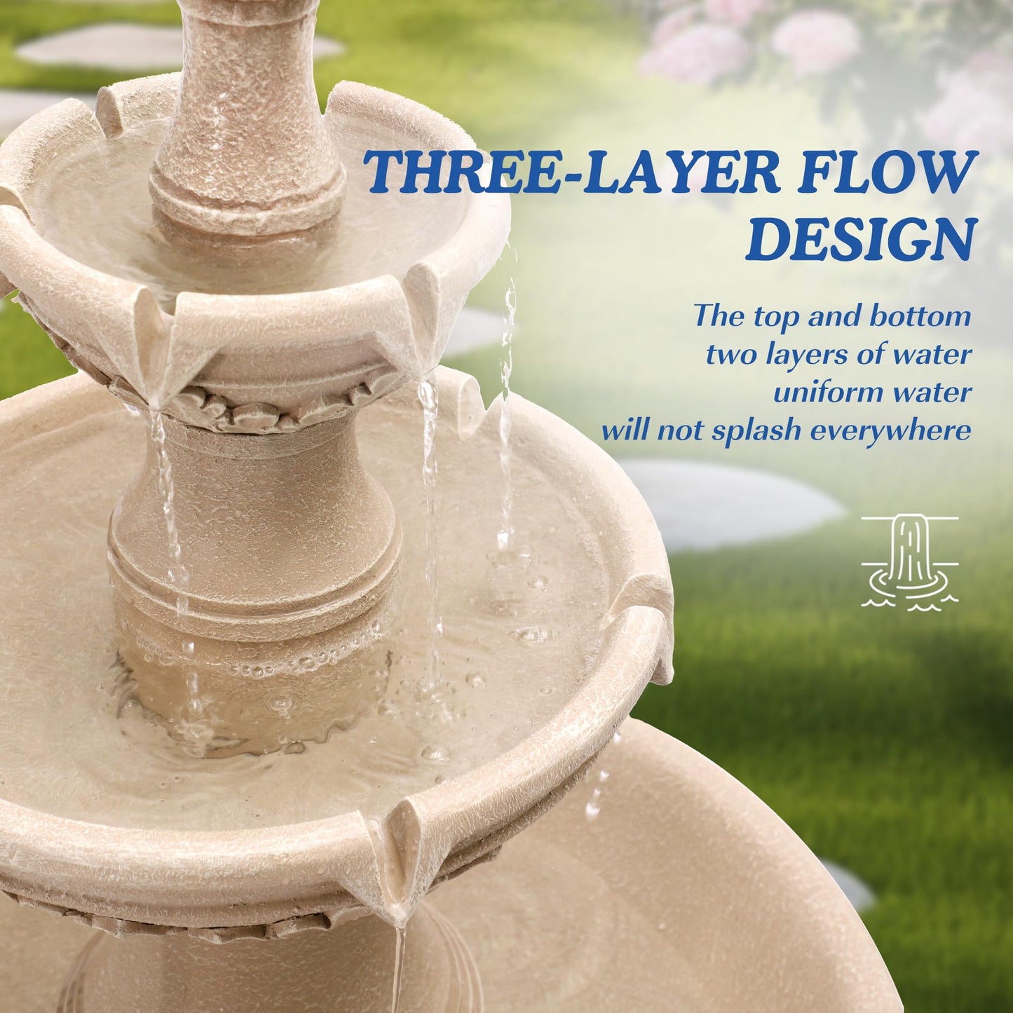 Dephet Italian Solar Water Fountains Outdoor Garden Decor - 48.4''H Fountains and Waterfalls Outside, Large Cascading Indoor Floor-Standing Resin Bubbler Fountain Features W/Pump for Patio, Backyard