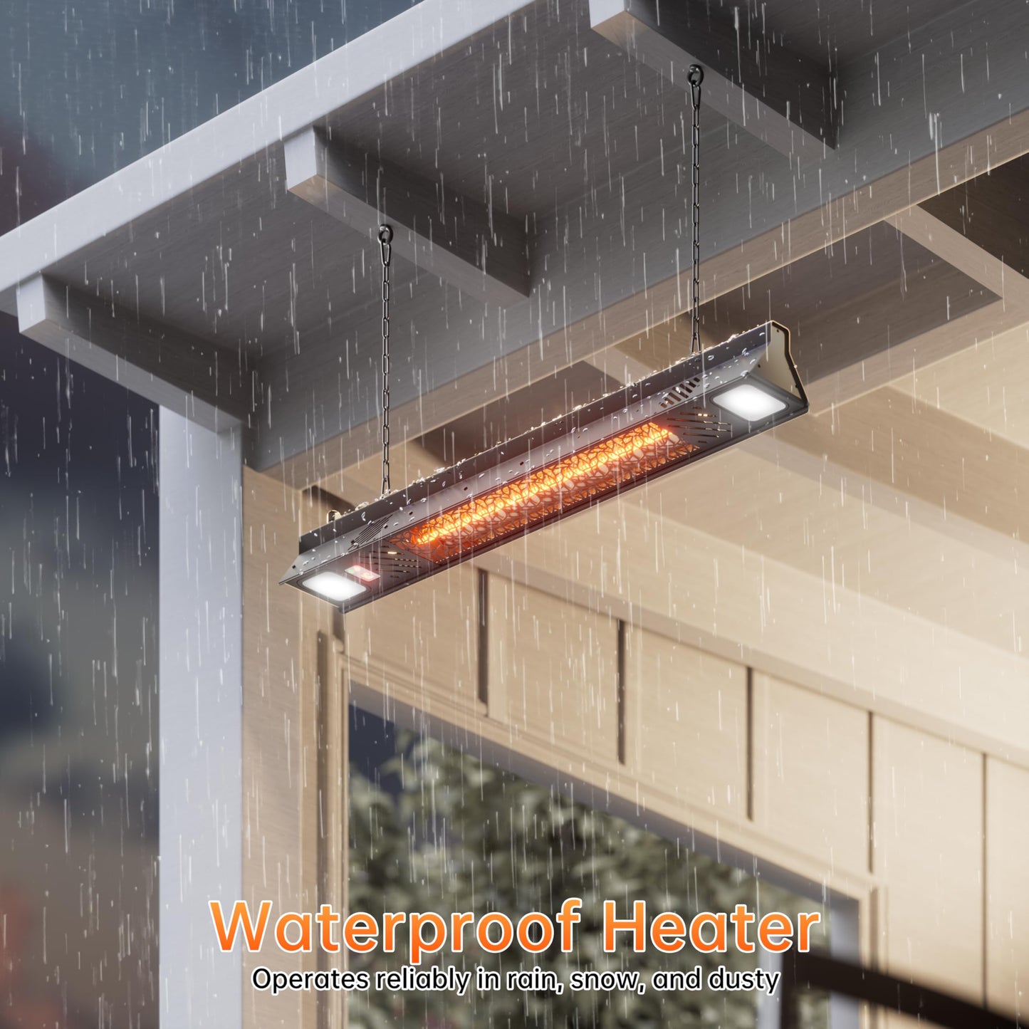 Wall-Mounted Electric Heater Hanging Patio with Light Ceiling Outdoor, 1500W Infrared 9 Heat Levels, 24H Timers, 1s Heating Carbon Fiber Tube Wall Heater for Backyard, Garage