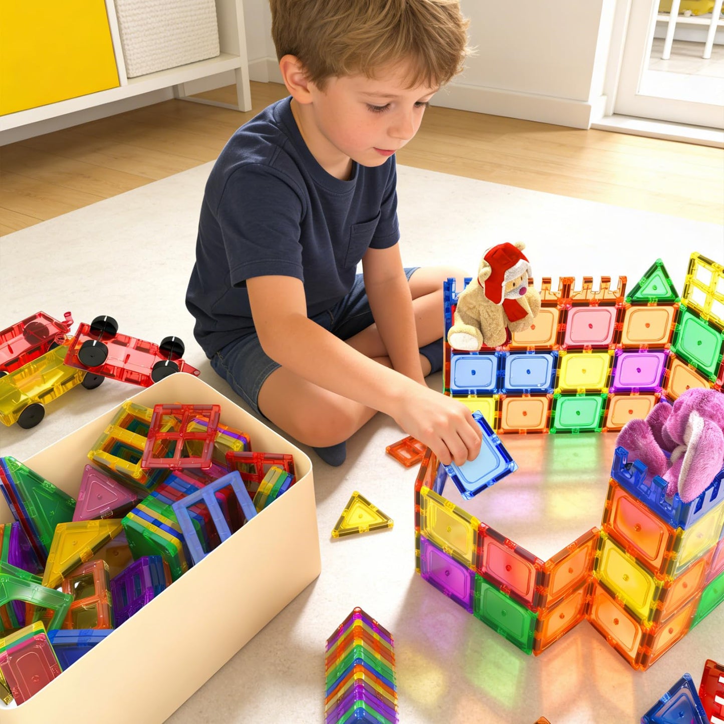 Coodoo 60 PCS Magnetic Building Tiles Kids Toys STEM Magnetic Blocks Sensory Toys Kids Games Magnet Building Toy for Boys and Girls Aged 3+, Kid Brain Development Preschool Kindergarten Toddler Toy