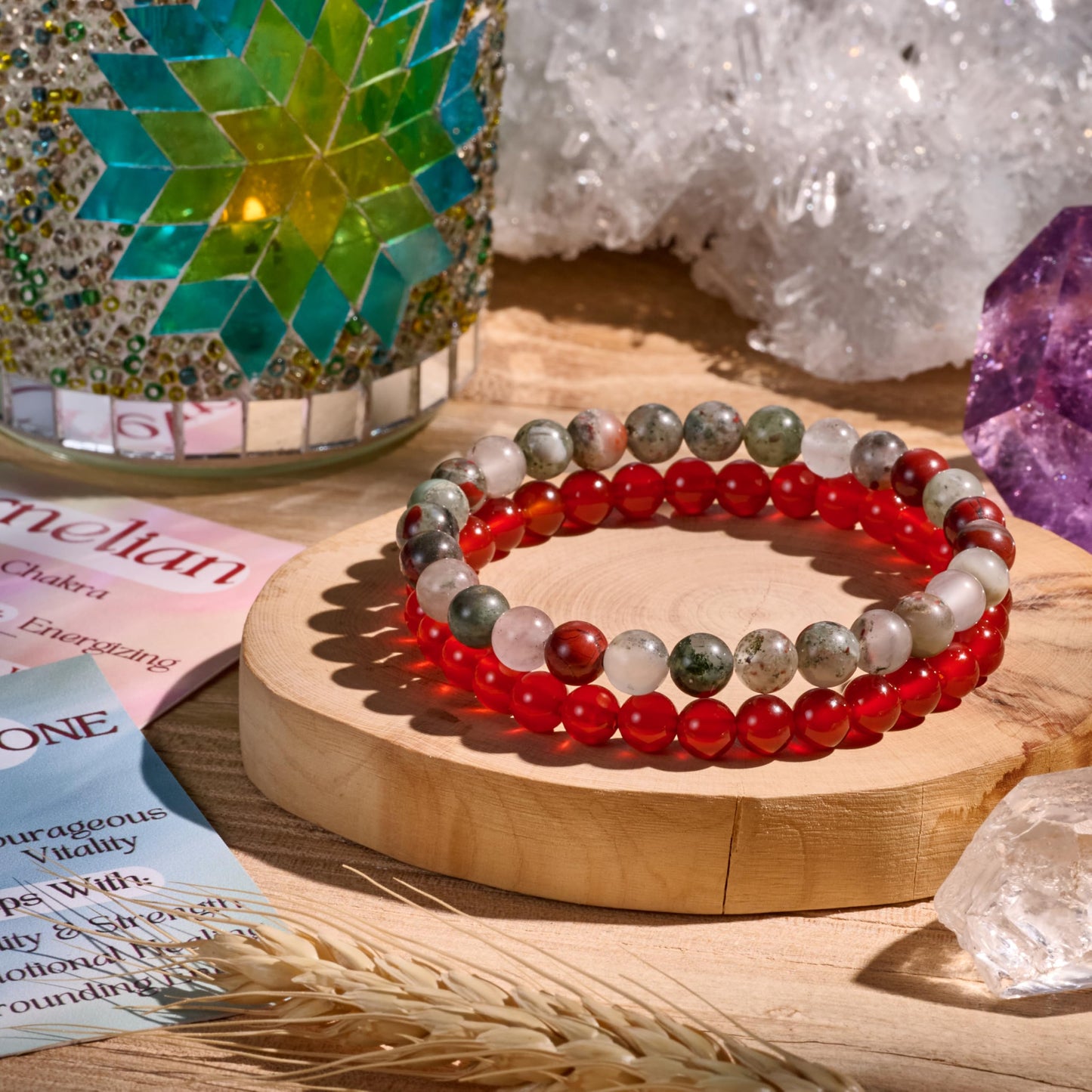 Bivei 2-Piece 8mm Beaded Bracelets for Women – Carnelian, African Bloodstone – Handmade Natural Crystal Stretch Elastic Jewelry for Meditation, Yoga, Protection Gifts