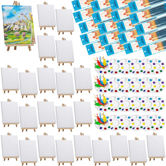 312 Pcs Canvas with Easel Set 8 x 10 Inch Canvas Boards with Wooden Easels, Paint Brushes Blank Panel Painting Kit for Adults Couples Painting Party Supplies Paint and Sip Date Night Kits