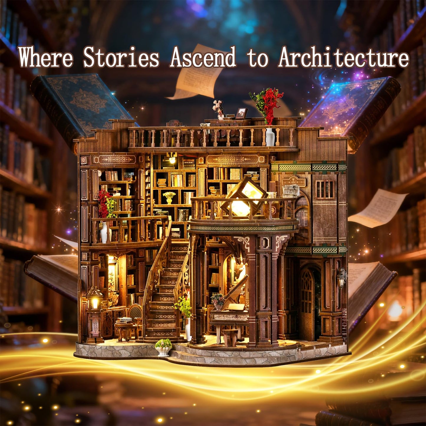 Book Nook Kit - DIY Miniature House Kit for Adults and Teens, 3D Wooden Puzzle Book Nook Craft Bookshelf Decor, Gifts for Family, Friends, Dreamy Book Hall