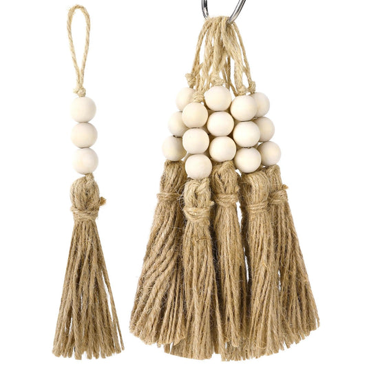40 Pack Jute Tassels with Wood Beads, Tassels for Crafts, Natural Jute Rope and Wood Bead for Crafts, Bookmark Tassels,Tassels for Decoration DIY Craft Garland, Home Wedding Party Boho Decor