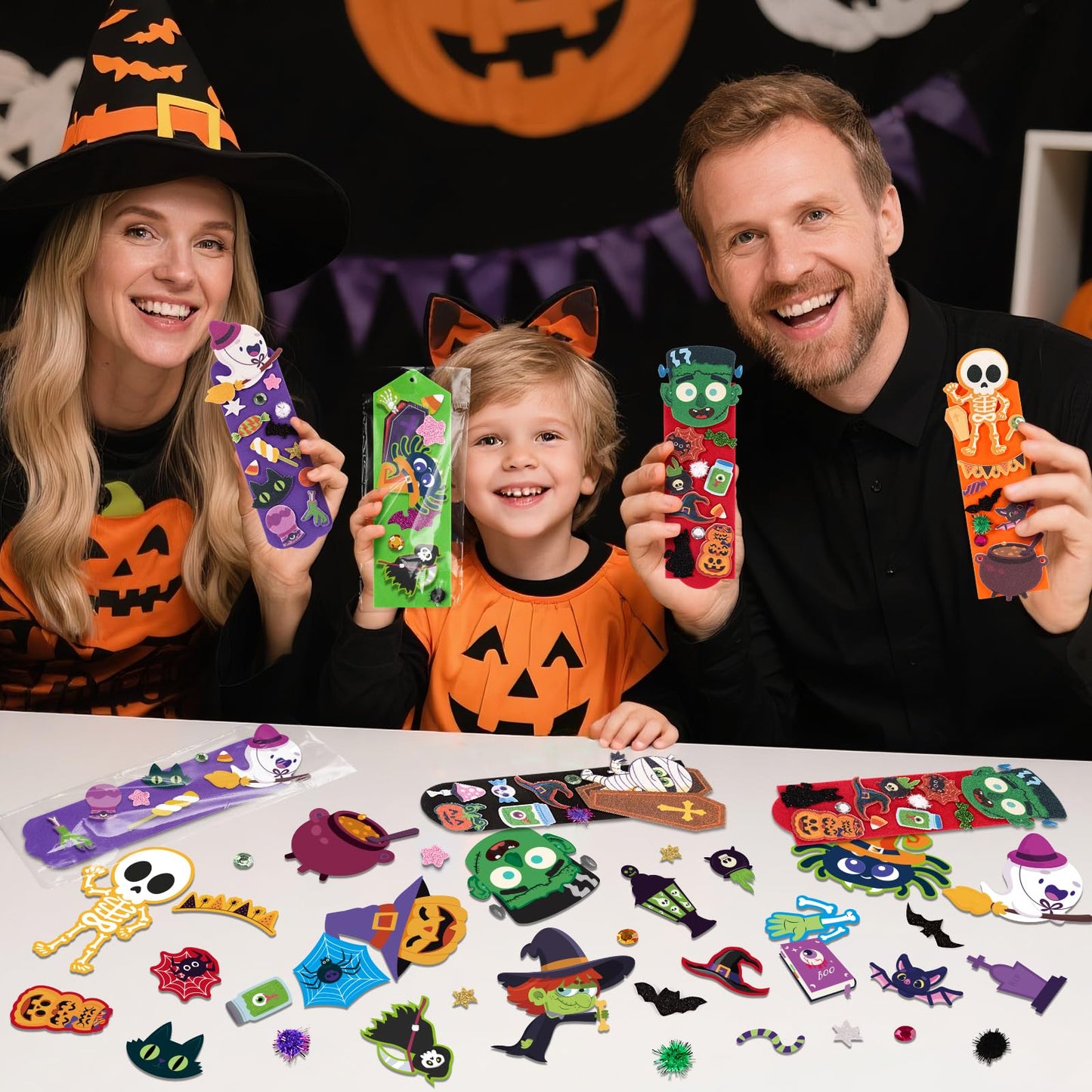 SpringFlower 24 Pack Halloween Crafts for Kids, Halloween Crafts for Party Favors Supply Classroom DIY Activities Classroom Rewards, DIY Bookmark for Trick or Treat Prizes Gifts