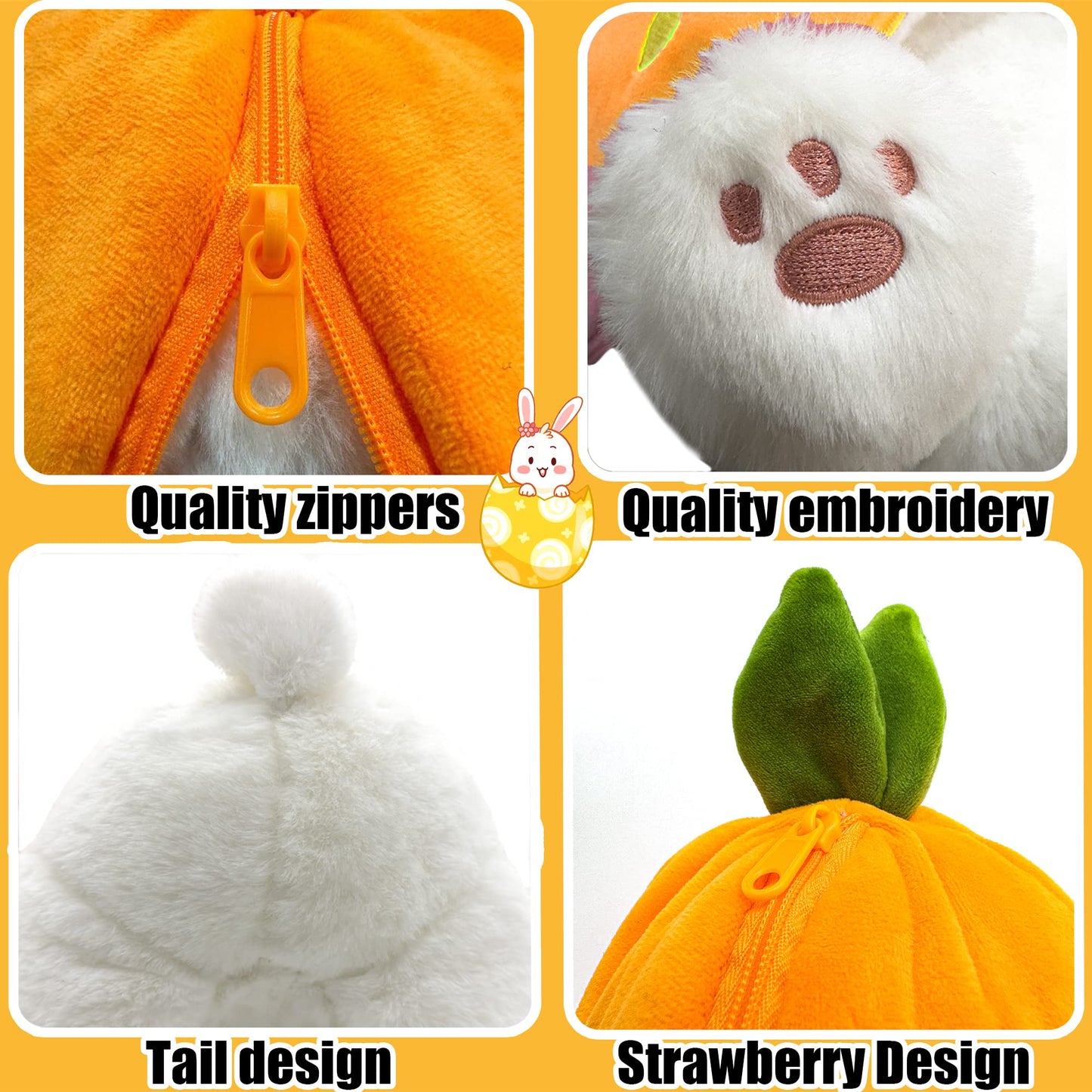 YOUBLEK Bunny Stuffed Animal,Carrot Reversible Cuddle Bunny Plush Doll with Zipper Cute Soft Rabbit Toys Pillow for Kids and Adults Easter Bunnies Plushies Gifts (Carrot, 7.09 inches)