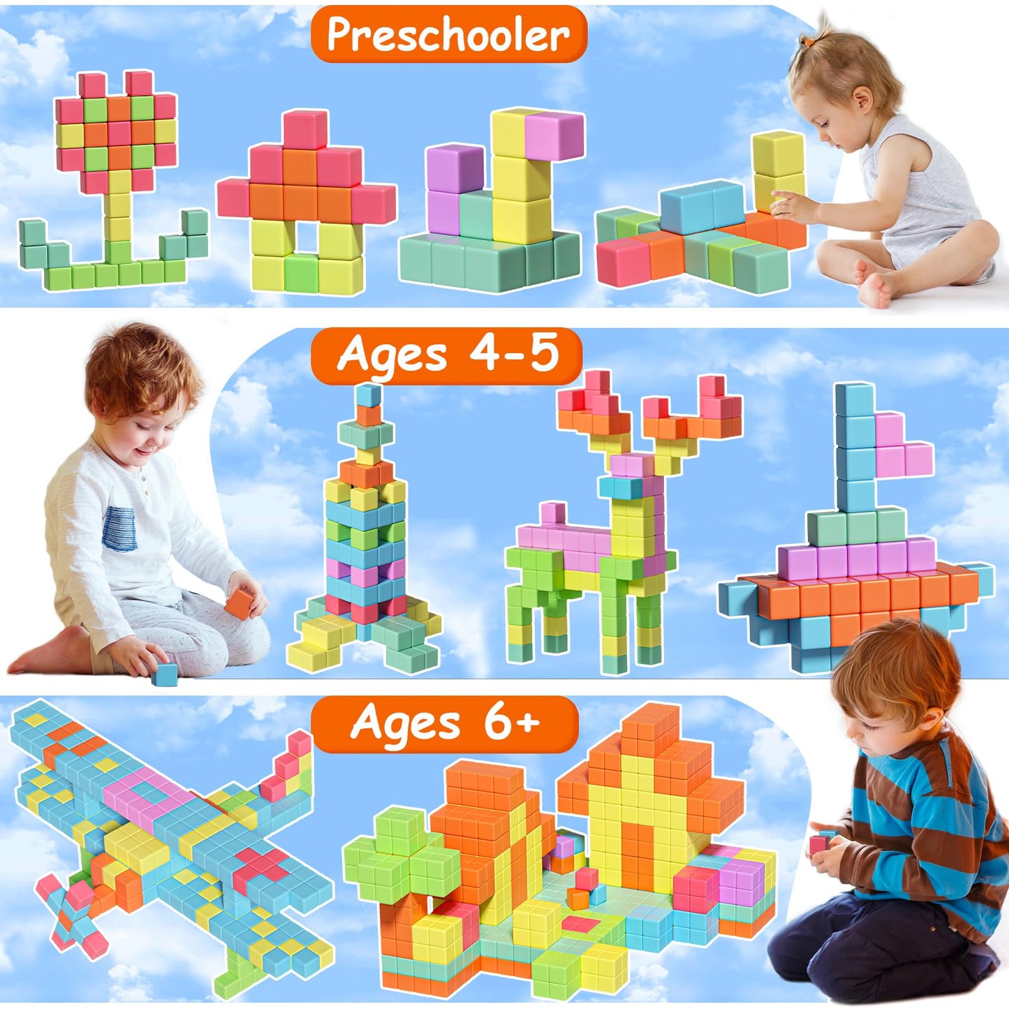 Apluses Magnetic Blocks, Magnet Building Cubes for Toddlers Ages 3-5, STEM Educational Sensory Autism Montessori Preschool Toys, Gifts for Kids Ages 4-8 Year Old Boys and Girls