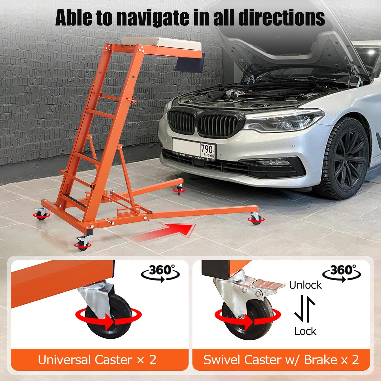GarveeTech Adjustable Automotive Engine Creeper, Engine Creeper 48 in-66 in, Top Automotive Creeper 400 LBS Capacity for Home Garage, Workshop Repair Maintenance